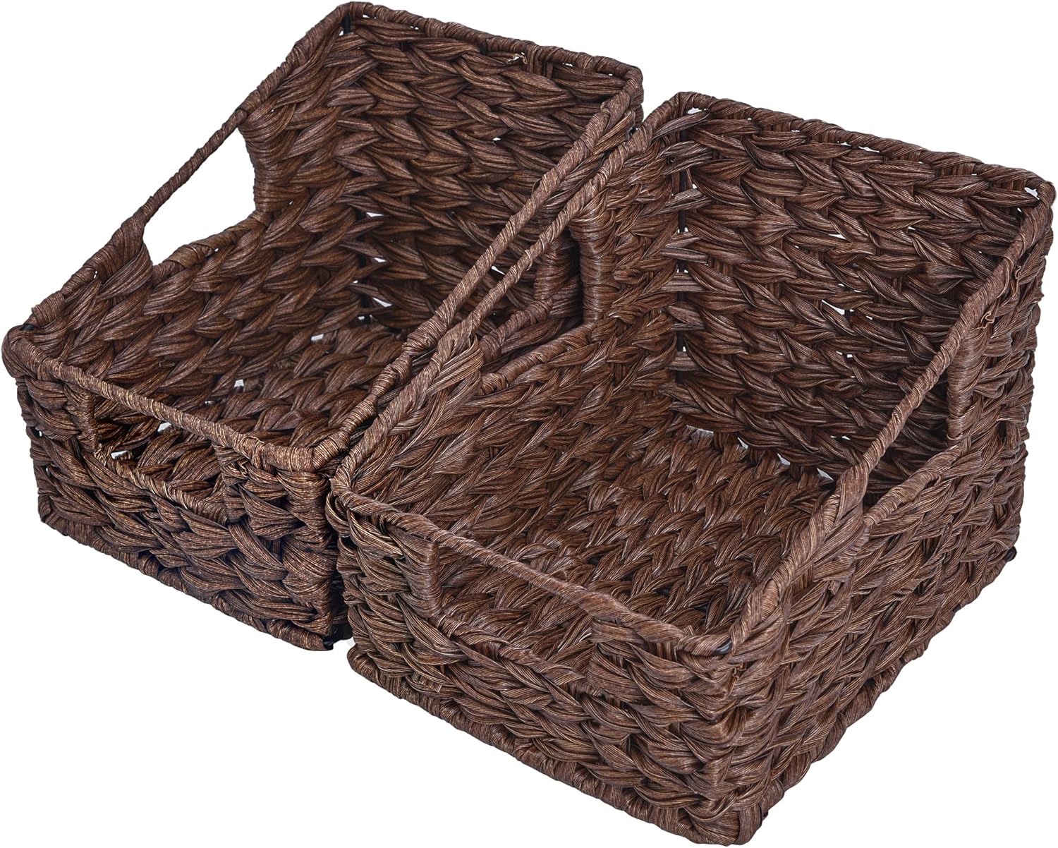 Wicker Storage Baskets, Waterproof Wicker Basket with Handles, Trapezoid Woven Storage Bins for Organizing, Decorative Basket, Brown, 2-Pack - Image 1