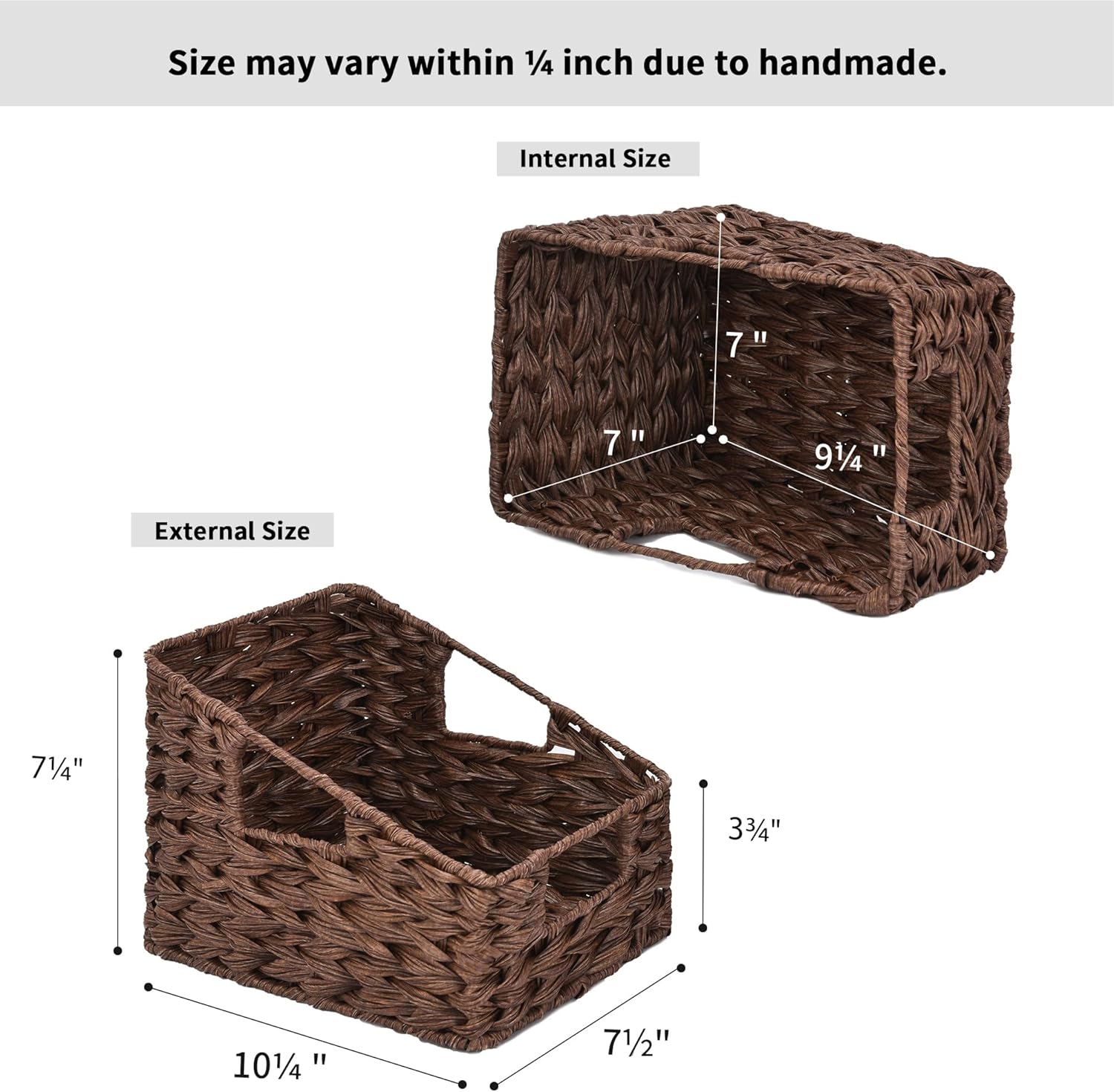 Wicker Storage Baskets, Waterproof Wicker Basket with Handles, Trapezoid Woven Storage Bins for Organizing, Decorative Basket, Brown, 2-Pack - Image 5