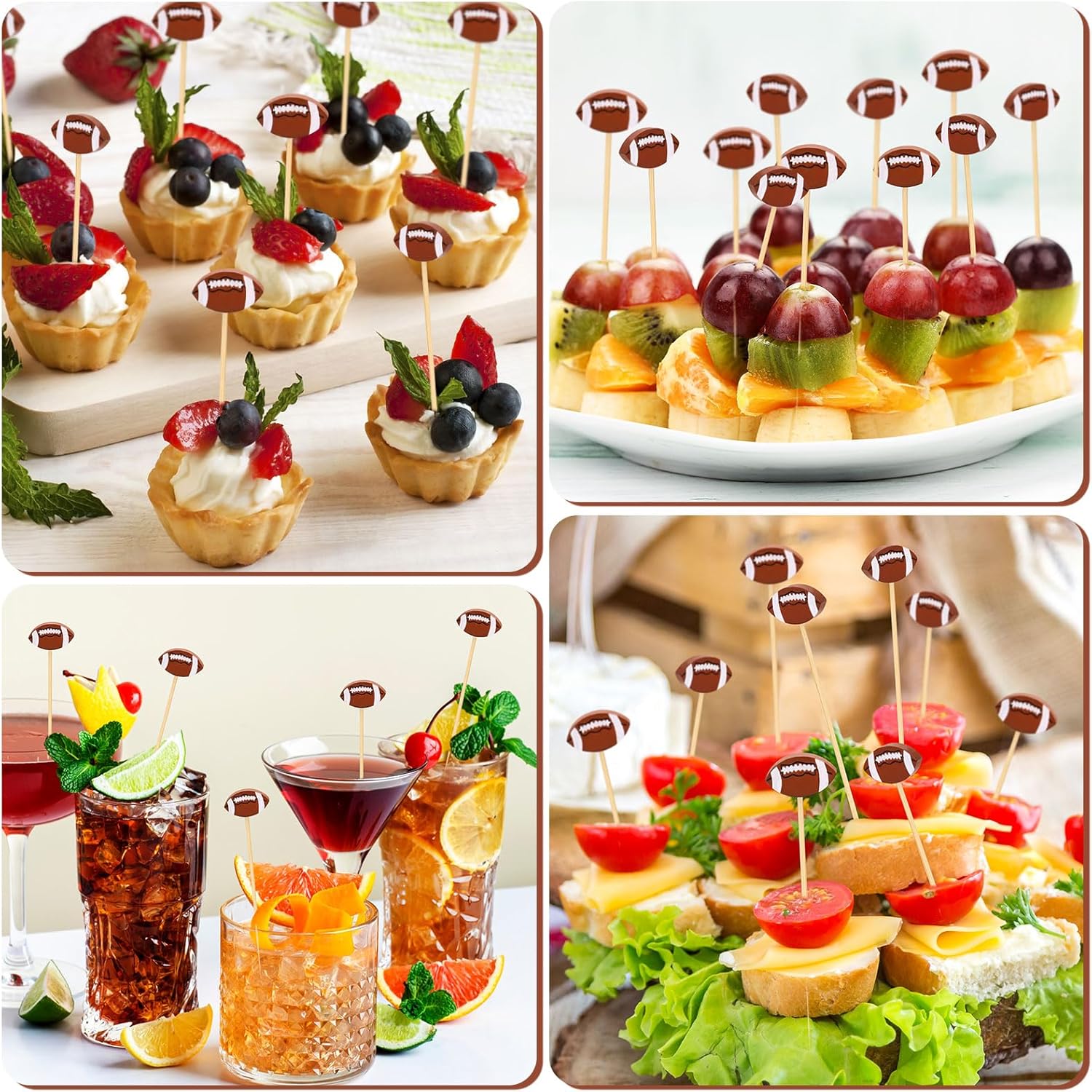 100 Pcs Football Toothpicks, 4.72 Inch Football Cocktail Picks for Appetizers, Long Bamboo Toothpicks, Decorative Toothpicks Skewers for Holiday Birthday Party Decorations (Football) - Image 7