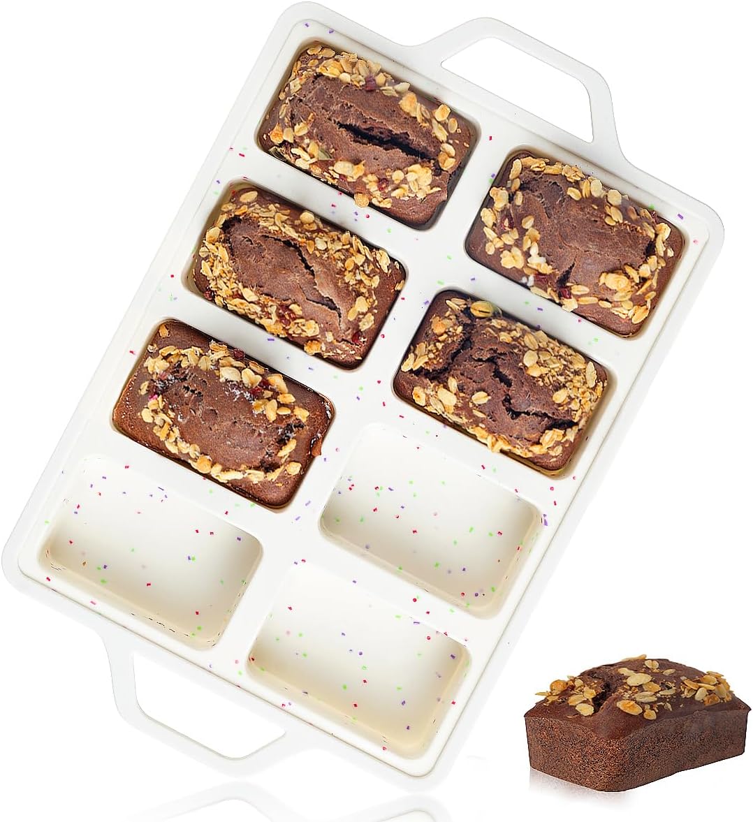 Mini Loaf Pan, Metal Reinforced Silicone Mini Bread Loaf Pan Nonstick Cornbread Pan 8 Cavities Silicone Molds for Baking Bread, Loaf, Meatloaf, Brownie, Butter - Image 1