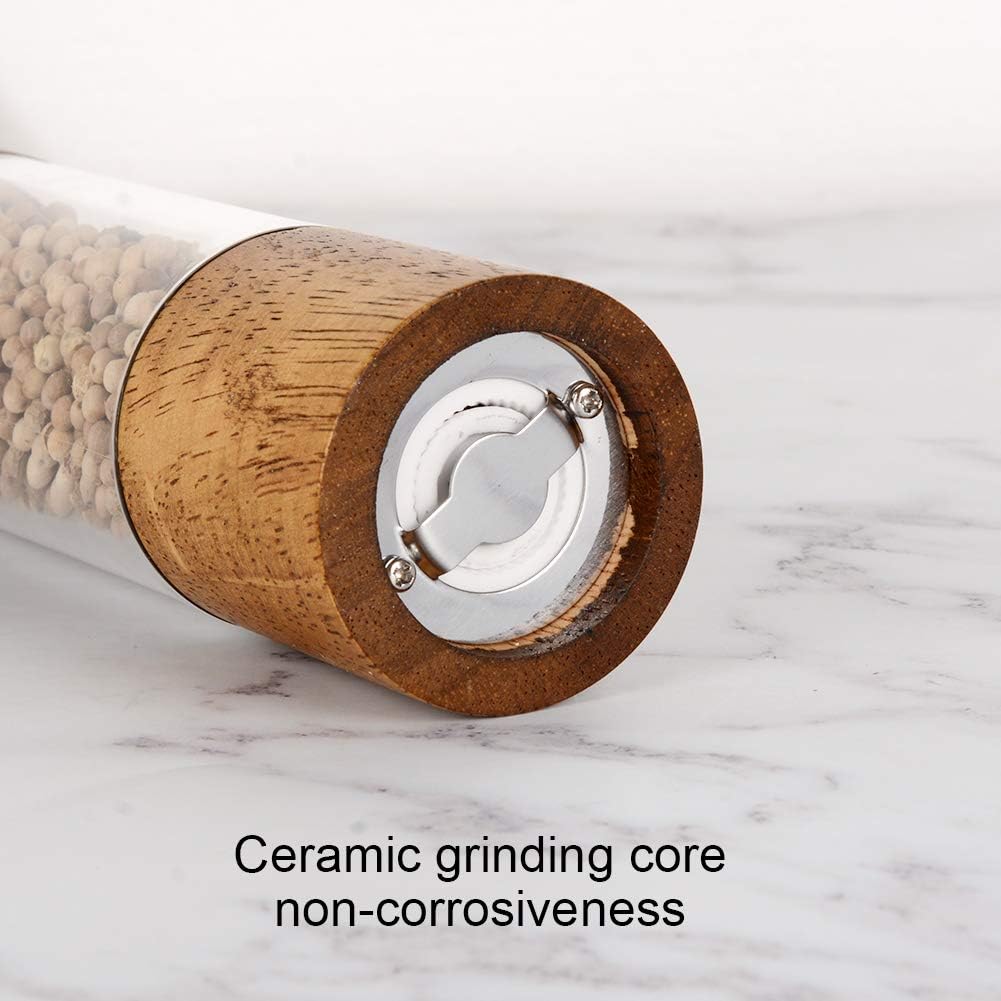 Premium Acrylic Salt and Pepper Grinder Set, Manual Salt and Pepper Mills- Wooden Shakers with Adjustable Ceramic Core-Salt Grinder and Pepper Mill -8 Inches-Pack of 2 - Image 3
