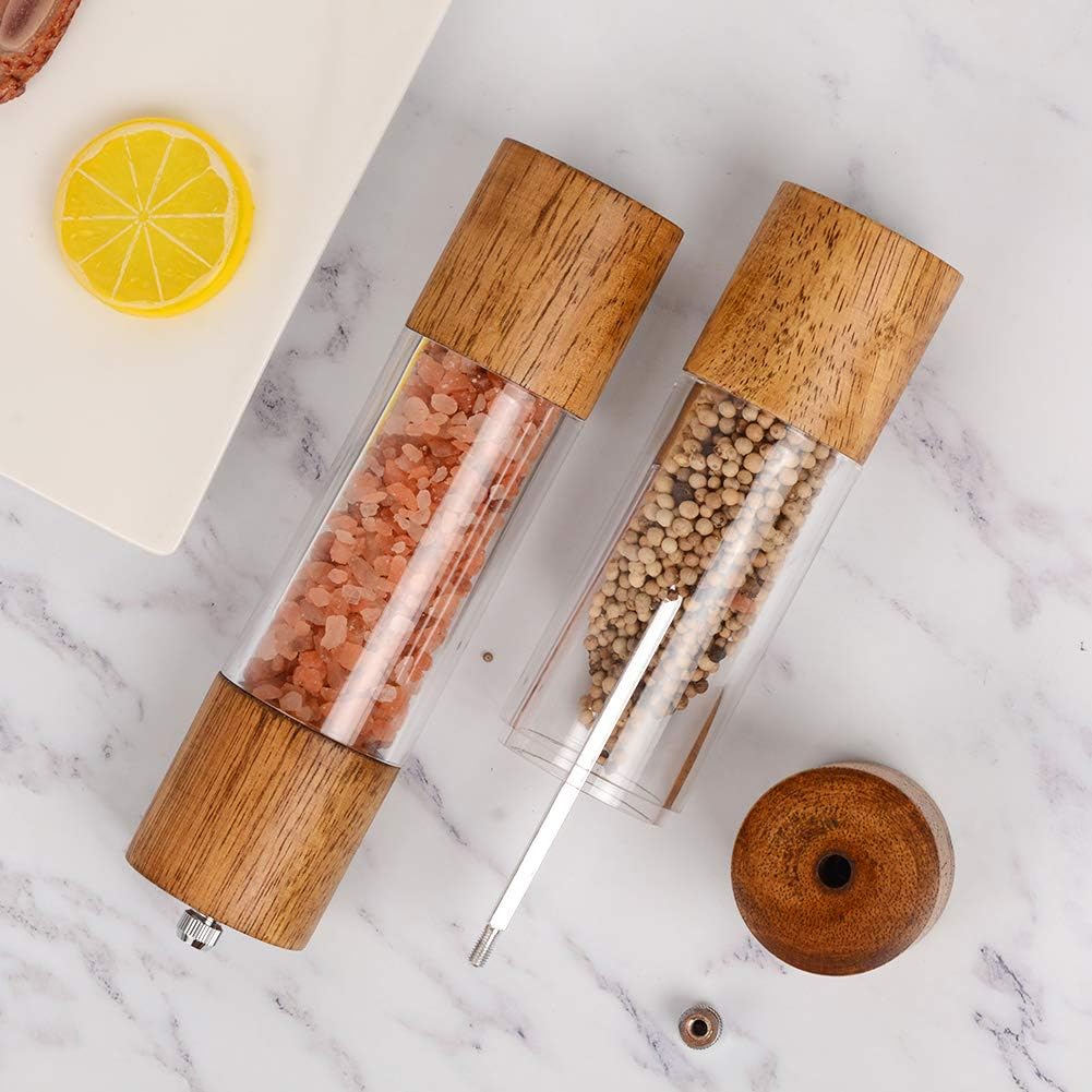 Premium Acrylic Salt and Pepper Grinder Set, Manual Salt and Pepper Mills- Wooden Shakers with Adjustable Ceramic Core-Salt Grinder and Pepper Mill -8 Inches-Pack of 2 - Image 6