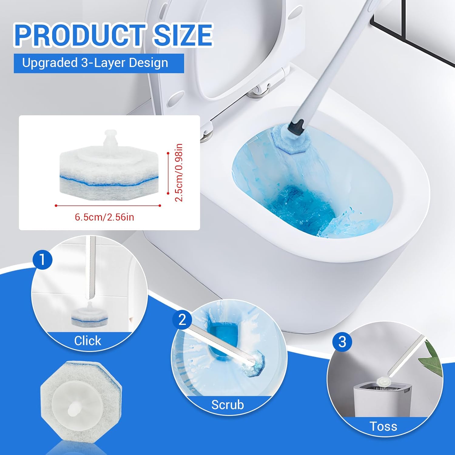 50PC Toilet Bowl Wand Refills, Disposable Toilet Brush Heads, Wall Mounted Scrubber Refill, Cleaner Refill Pads with Most Brushes for and Bathroom Cleaning - Image 2