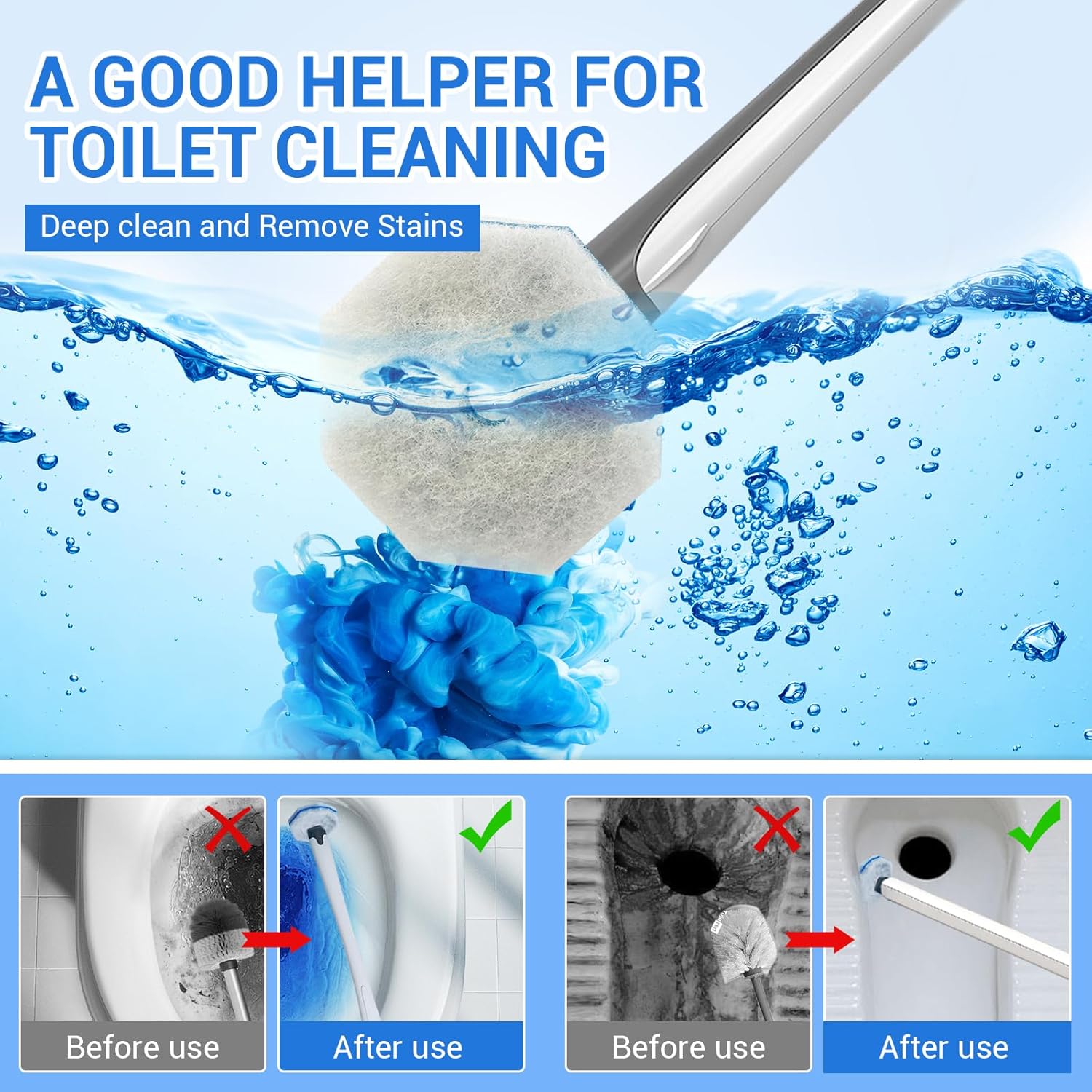 50PC Toilet Bowl Wand Refills, Disposable Toilet Brush Heads, Wall Mounted Scrubber Refill, Cleaner Refill Pads with Most Brushes for and Bathroom Cleaning - Image 3