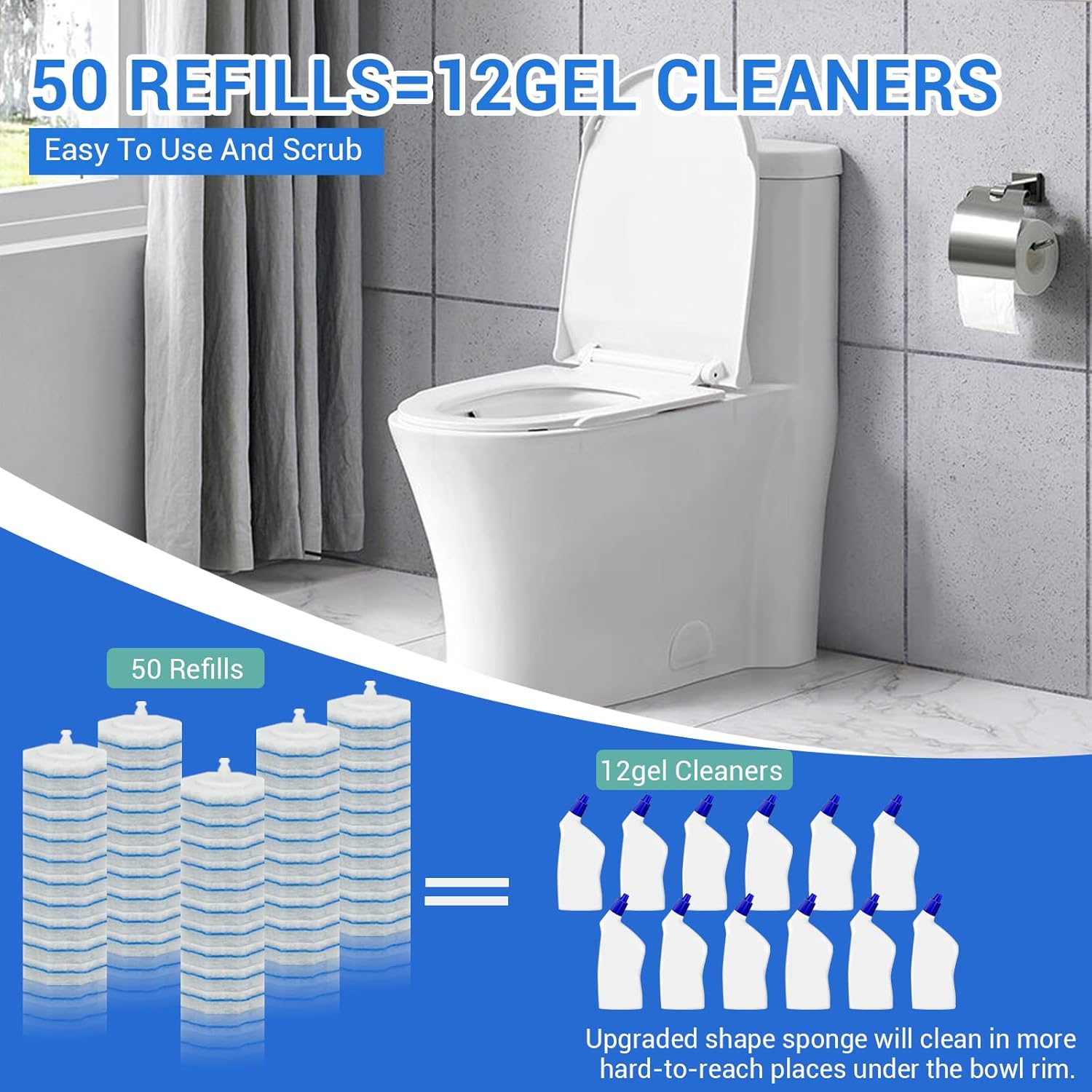 50PC Toilet Bowl Wand Refills, Disposable Toilet Brush Heads, Wall Mounted Scrubber Refill, Cleaner Refill Pads with Most Brushes for and Bathroom Cleaning - Image 4
