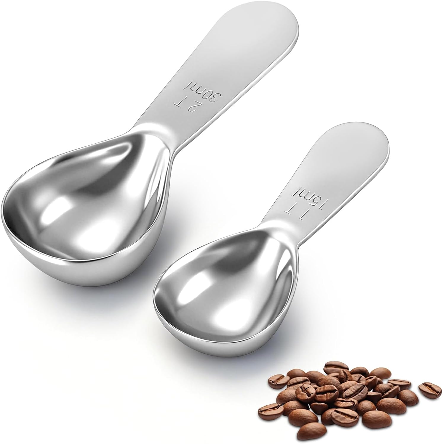 2Pcs Coffee Scoops, Premium 18/8 Stainless Steel Coffee Spoons, Set of 2 Short Handled (1 Tablespoon & 2 Tablespoon) Coffee Measuring Spoon for Ground Coffee, Tea and Powder by - Image 1
