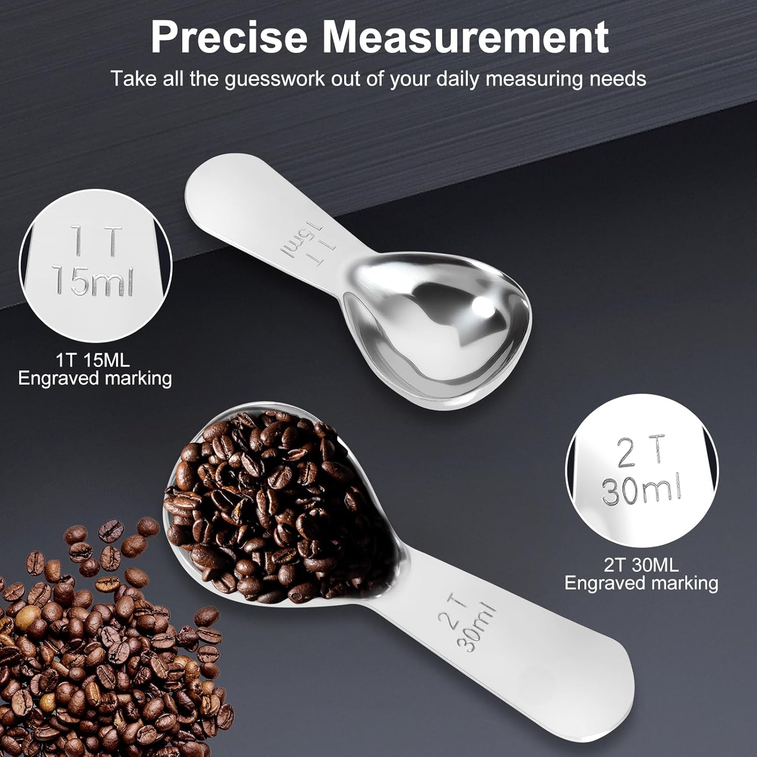 2Pcs Coffee Scoops, Premium 18/8 Stainless Steel Coffee Spoons, Set of 2 Short Handled (1 Tablespoon & 2 Tablespoon) Coffee Measuring Spoon for Ground Coffee, Tea and Powder by - Image 4