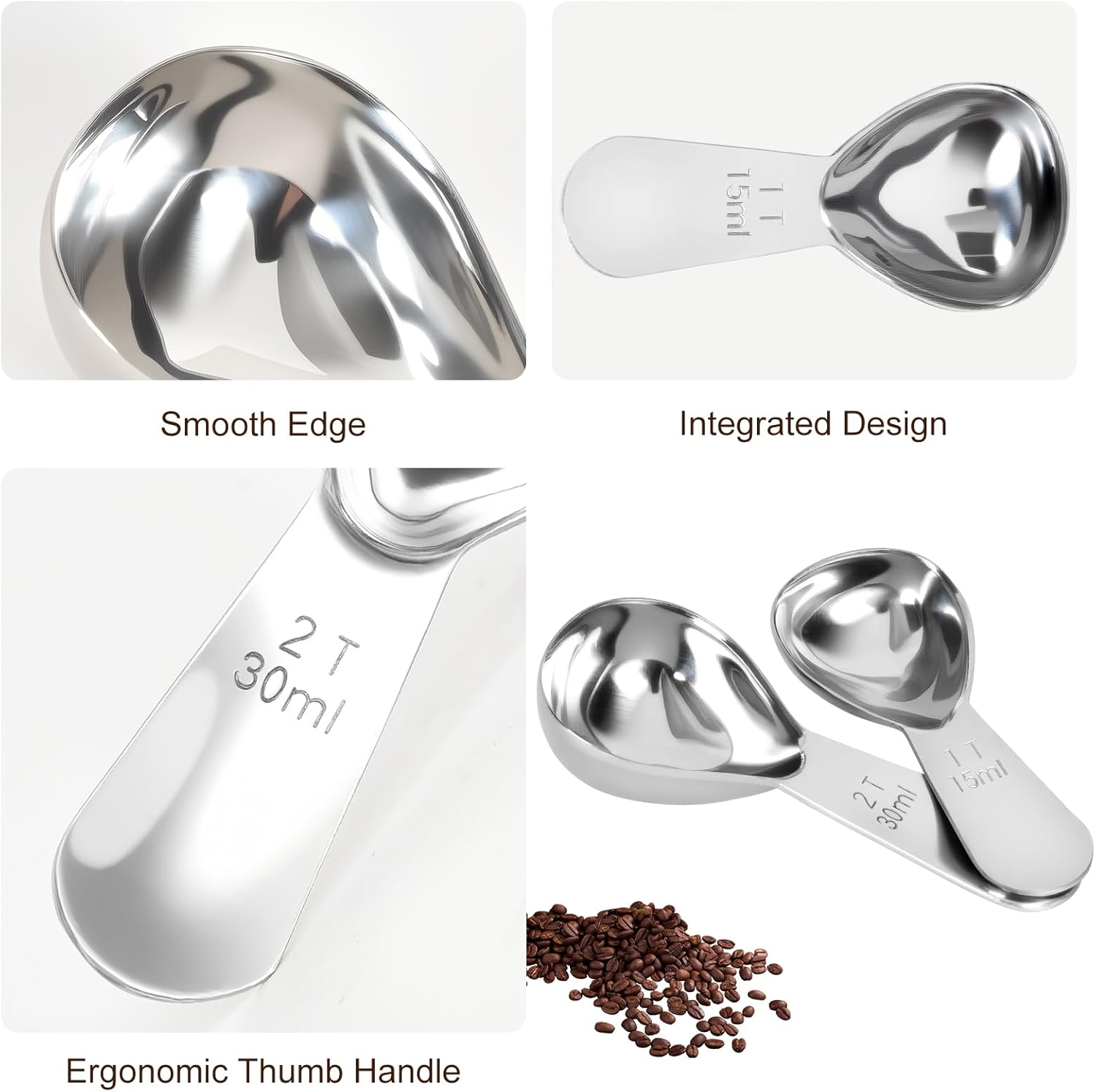 2Pcs Coffee Scoops, Premium 18/8 Stainless Steel Coffee Spoons, Set of 2 Short Handled (1 Tablespoon & 2 Tablespoon) Coffee Measuring Spoon for Ground Coffee, Tea and Powder by - Image 6
