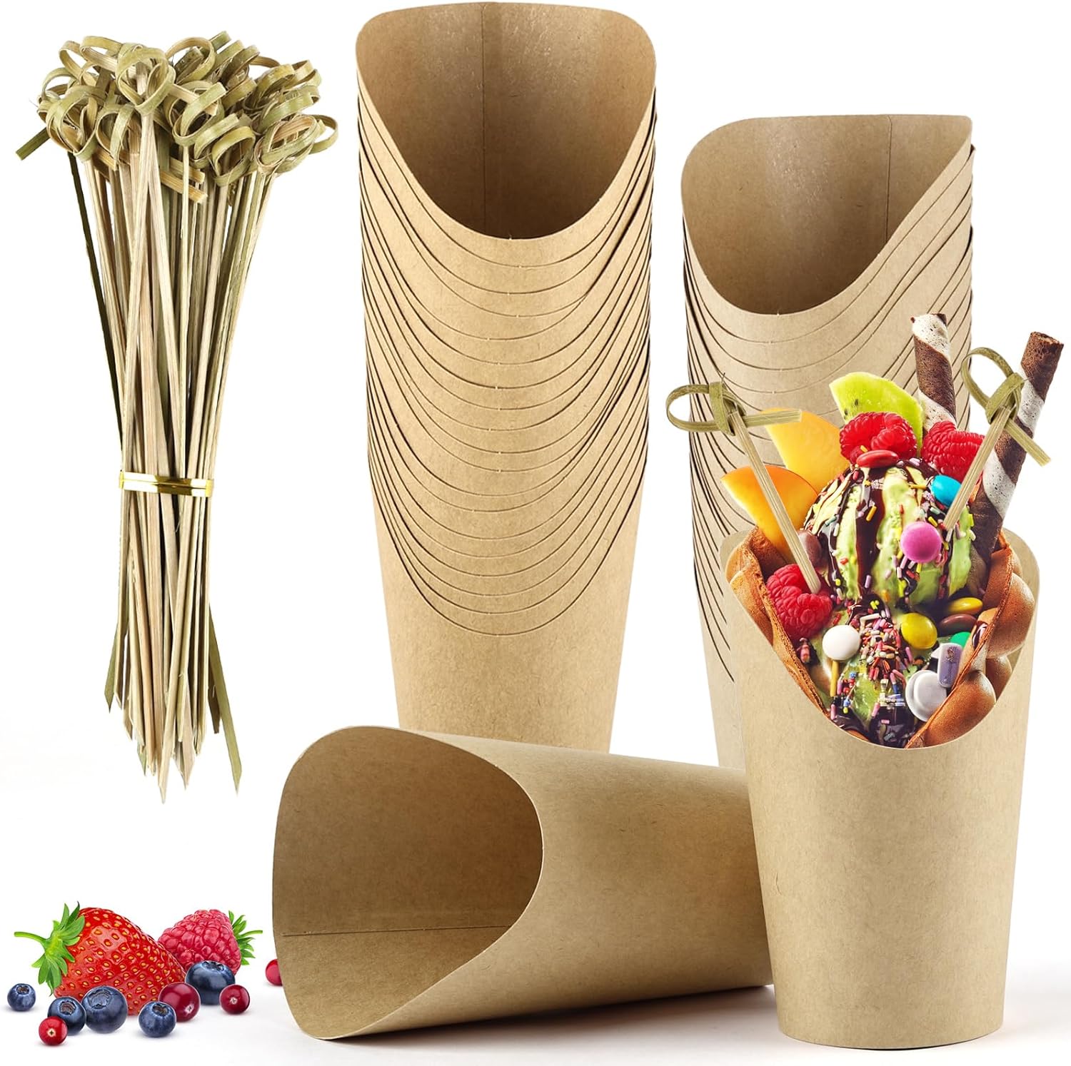 50 Pcs Charcuterie Cups with 100 Cocktail Picks, Disposable 12oz Kraft Paper Snack Cup, Appetizer Cups for Parties - Image 1