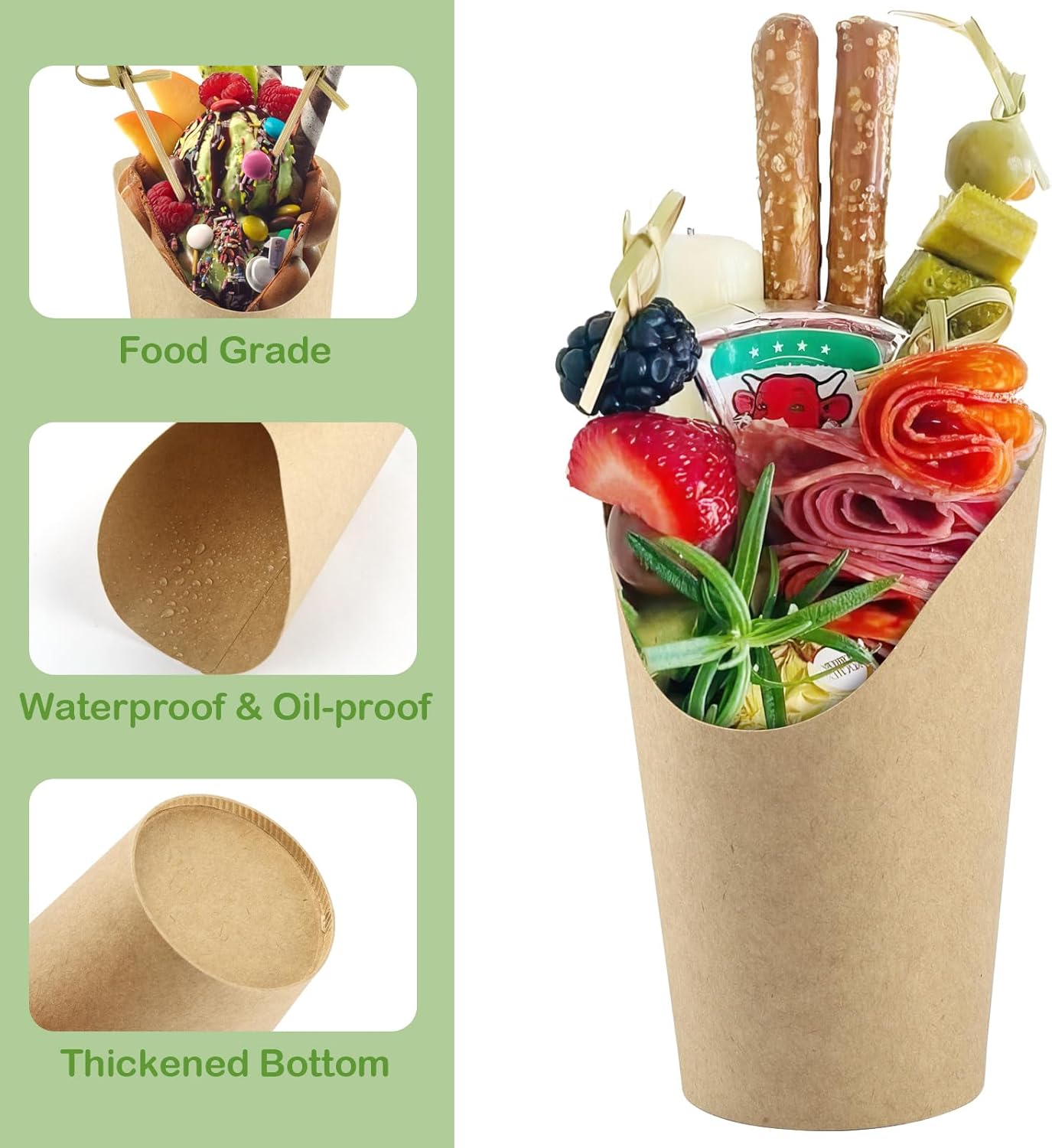 50 Pcs Charcuterie Cups with 100 Cocktail Picks, Disposable 12oz Kraft Paper Snack Cup, Appetizer Cups for Parties - Image 4