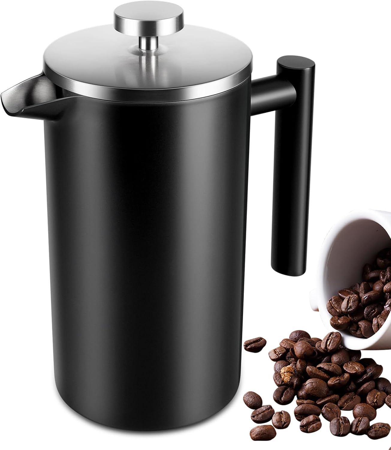 34 OZ Large French Press, Premium Stainless Steel Sturdy Insulated French Press Coffee Maker, 4-8 Cups French Coffee Press, Tea Presses for Home Kitchen Caming Loose Tea, Elegant Black - Image 1