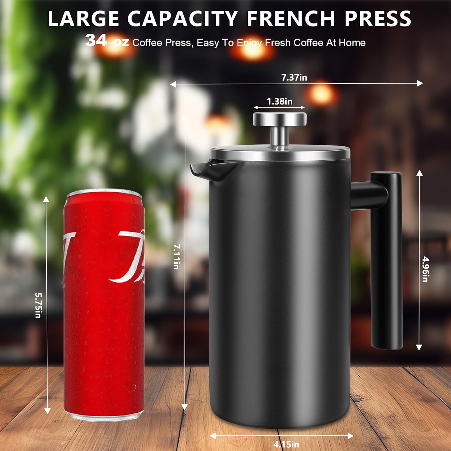 34 OZ Large French Press, Premium Stainless Steel Sturdy Insulated French Press Coffee Maker, 4-8 Cups French Coffee Press, Tea Presses for Home Kitchen Caming Loose Tea, Elegant Black - Image 3