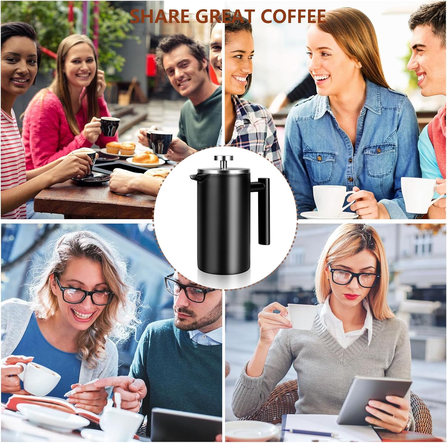 34 OZ Large French Press, Premium Stainless Steel Sturdy Insulated French Press Coffee Maker, 4-8 Cups French Coffee Press, Tea Presses for Home Kitchen Caming Loose Tea, Elegant Black - Image 5