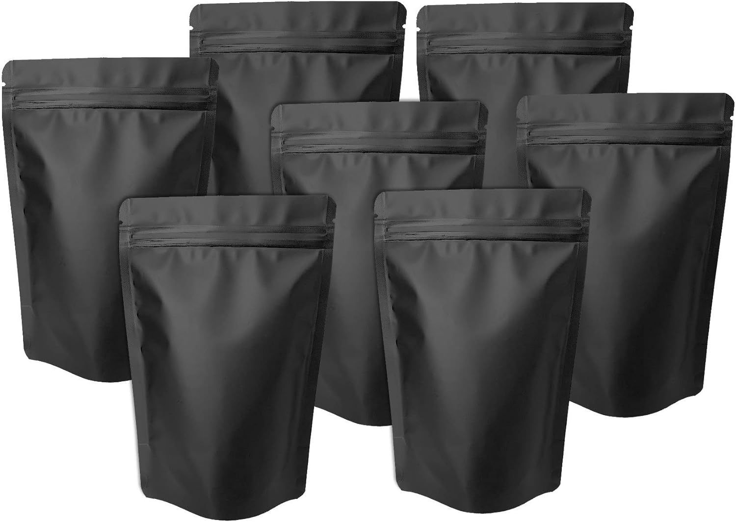 100 Pack Matte Black Mylar Stand Up Bags - 5.5x7.8 Inches Smell Proof Resealable Pouch Bag, Sealable Foil Packaging Zipper Pouches for Food Storage - Image 1