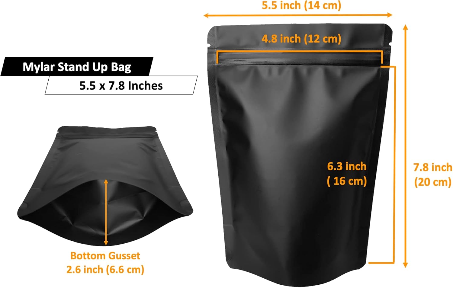 100 Pack Matte Black Mylar Stand Up Bags - 5.5x7.8 Inches Smell Proof Resealable Pouch Bag, Sealable Foil Packaging Zipper Pouches for Food Storage - Image 2