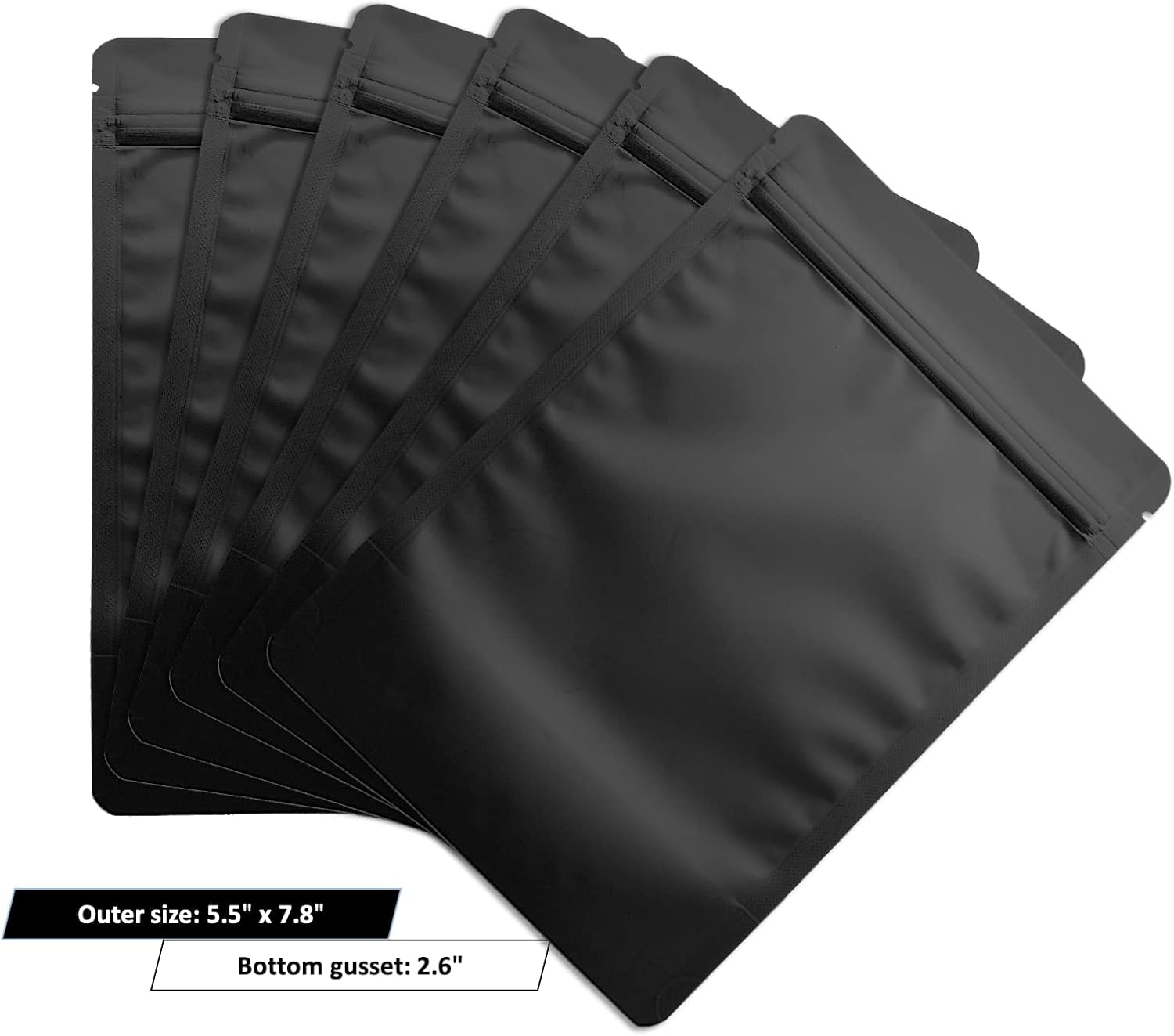 100 Pack Matte Black Mylar Stand Up Bags - 5.5x7.8 Inches Smell Proof Resealable Pouch Bag, Sealable Foil Packaging Zipper Pouches for Food Storage - Image 7