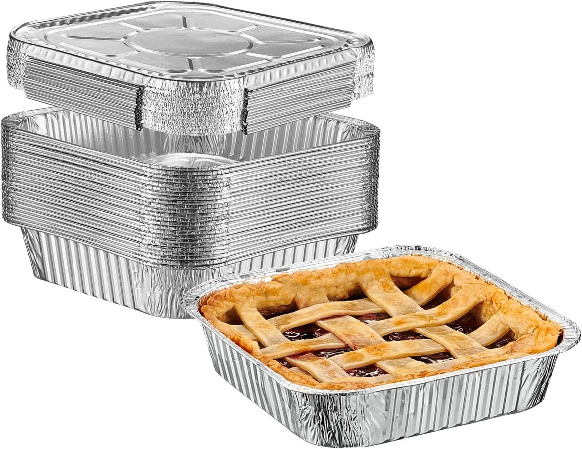 [25 Sets 8-Inch Square Foil Pans with Lids - Disposable Food Containers, Aluminum Foil Pans For Baking, Cooking, Storing and Preparing Food (Formerly Comfy Package) - Image 1