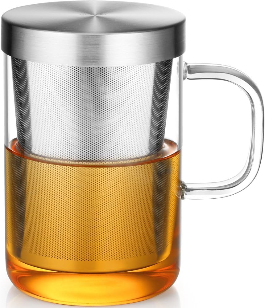 16.9 Oz Borosilicate Glass Tea Mug Cup Tea Glasses with Stainless Steel Infuser & Lid, Loose Leaf Glass Tea Cup Teacup 430mL(Use Capacity) - Image 1