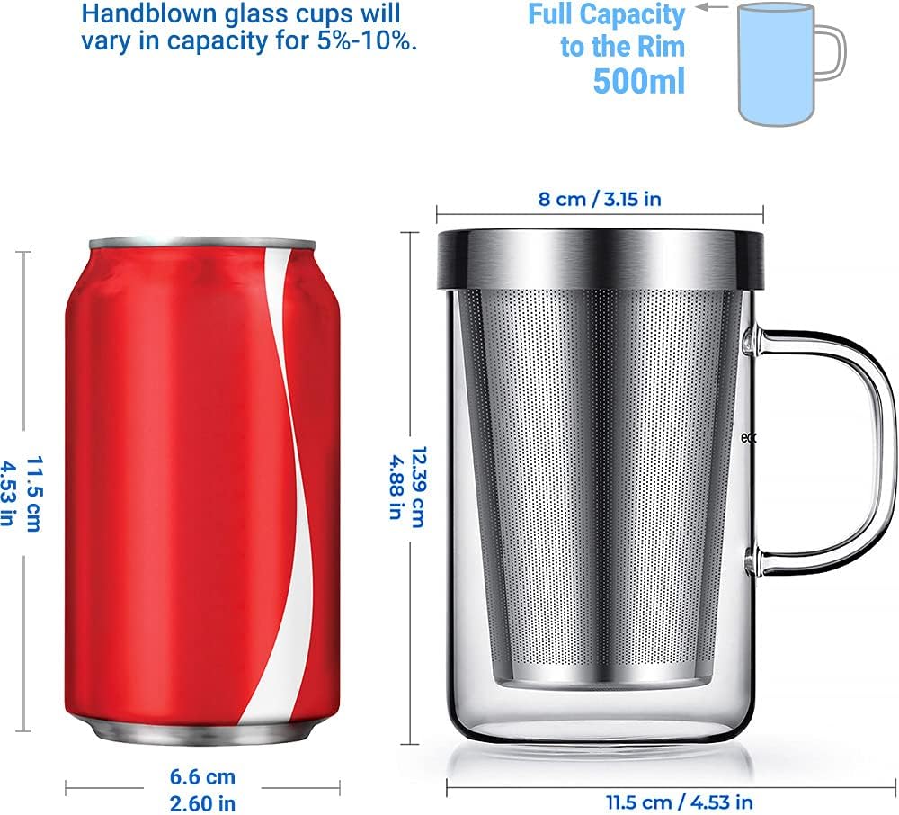 16.9 Oz Borosilicate Glass Tea Mug Cup Tea Glasses with Stainless Steel Infuser & Lid, Loose Leaf Glass Tea Cup Teacup 430mL(Use Capacity) - Image 2