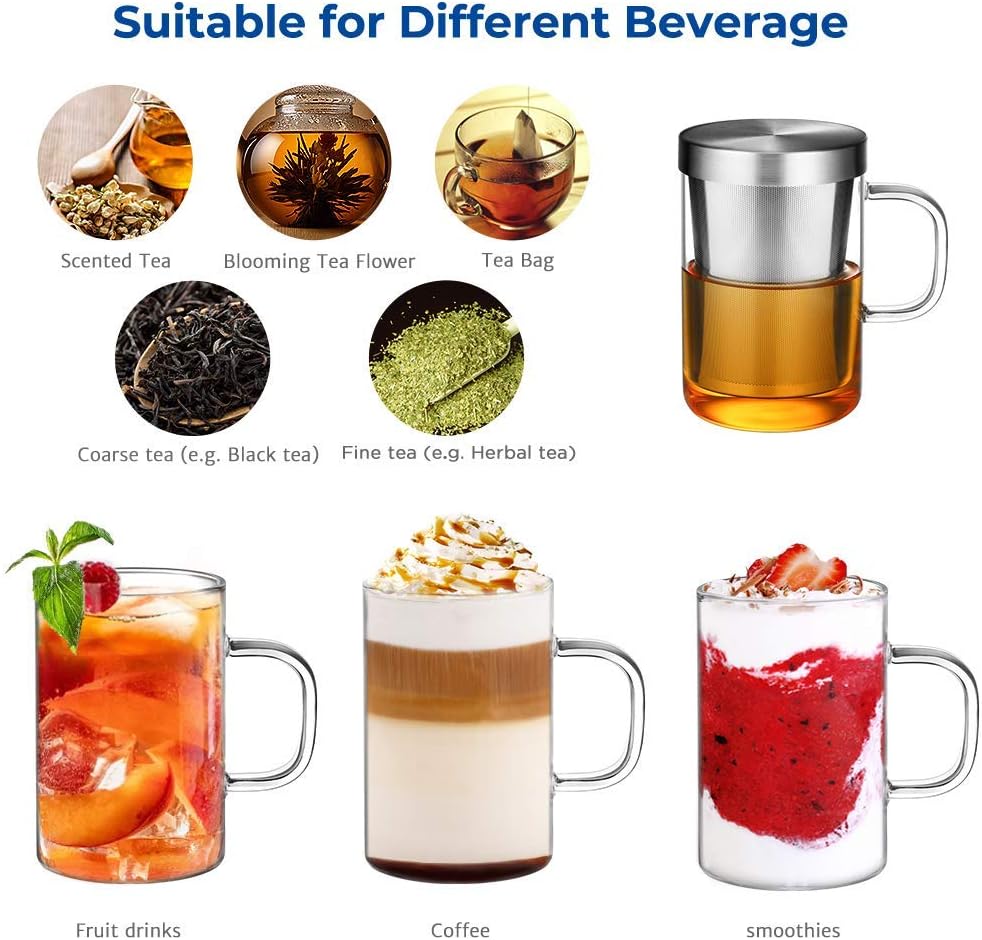 16.9 Oz Borosilicate Glass Tea Mug Cup Tea Glasses with Stainless Steel Infuser & Lid, Loose Leaf Glass Tea Cup Teacup 430mL(Use Capacity) - Image 4