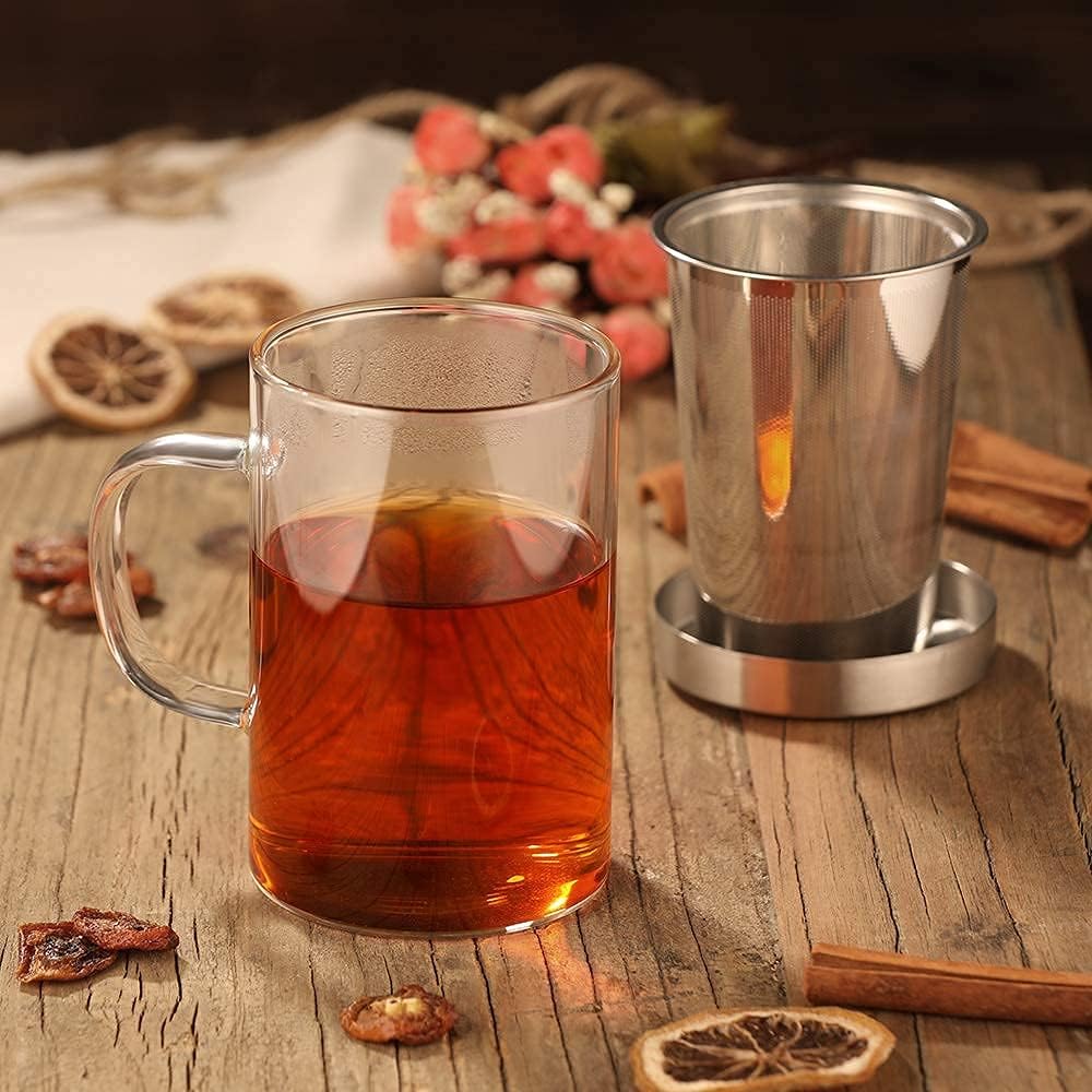 16.9 Oz Borosilicate Glass Tea Mug Cup Tea Glasses with Stainless Steel Infuser & Lid, Loose Leaf Glass Tea Cup Teacup 430mL(Use Capacity) - Image 6