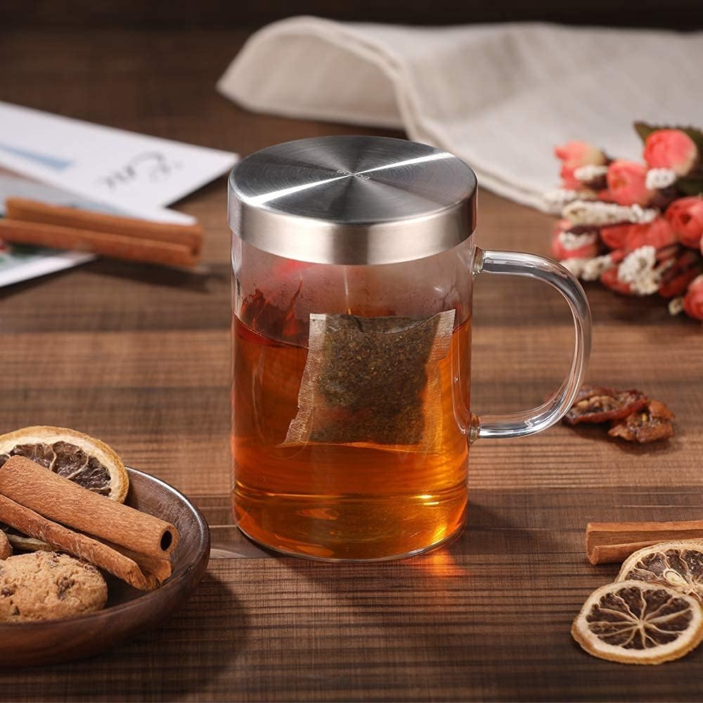 16.9 Oz Borosilicate Glass Tea Mug Cup Tea Glasses with Stainless Steel Infuser & Lid, Loose Leaf Glass Tea Cup Teacup 430mL(Use Capacity) - Image 7