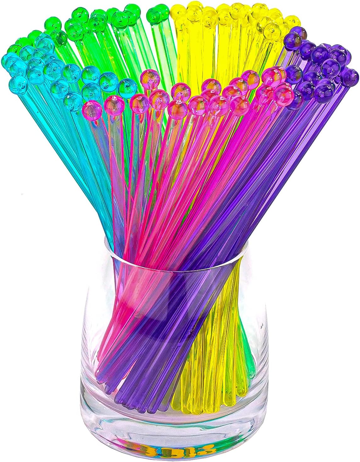100-PCS 5 Colol Plastic Swizzle Sticks, Crystal Cake Pops, Cocktail Coffee Drink Stirrers, Stir Sticks, 7.24 Inch (Pink, Yellow, Blue, Purple, Green) - Image 1