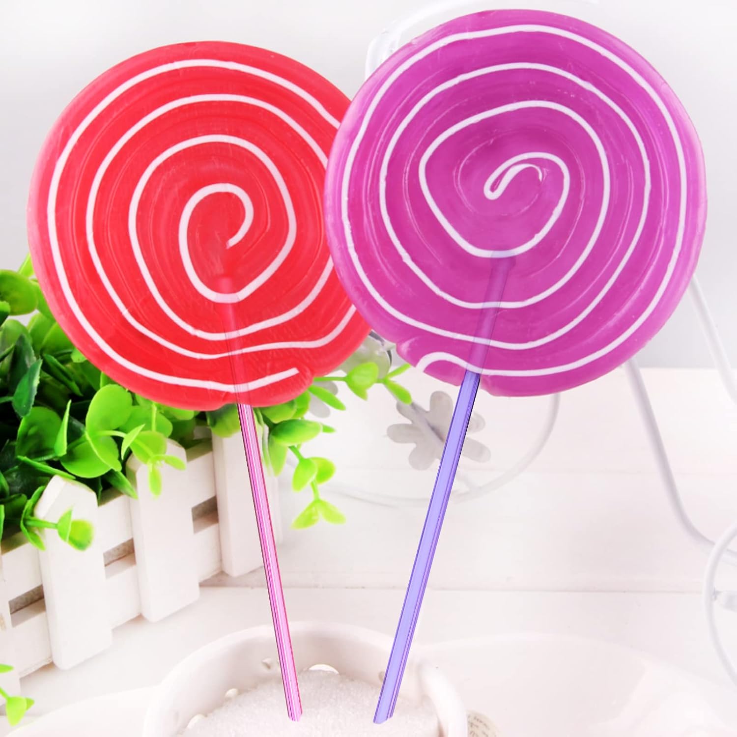 100-PCS 5 Colol Plastic Swizzle Sticks, Crystal Cake Pops, Cocktail Coffee Drink Stirrers, Stir Sticks, 7.24 Inch (Pink, Yellow, Blue, Purple, Green) - Image 5