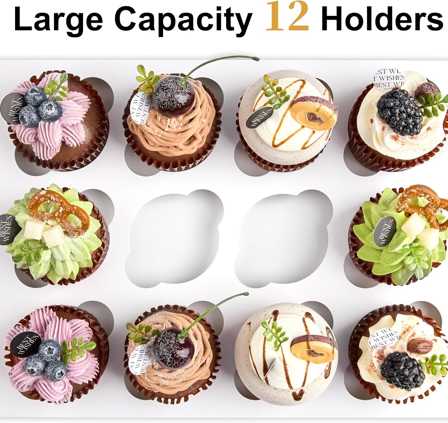 12 Count Cupcake Boxes, 12 Pack White Cupcake Containers with Windows and Inserts, Disposable Cupcake Carriers for Muffins, Treats, Pastries, 13 x 10 x 4 Inches - Image 4