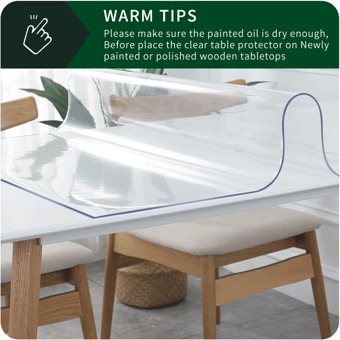 Upgraded 12x24 Inch Clear Plastic Dining Table Cover Protector PVC Vinyl Heat Resistant Tablecloth for Wood Furniture Coffee Bed Sofa Side Corner Table Top Protection Waterproof Non-Slip Desk Pad Mat - Image 3
