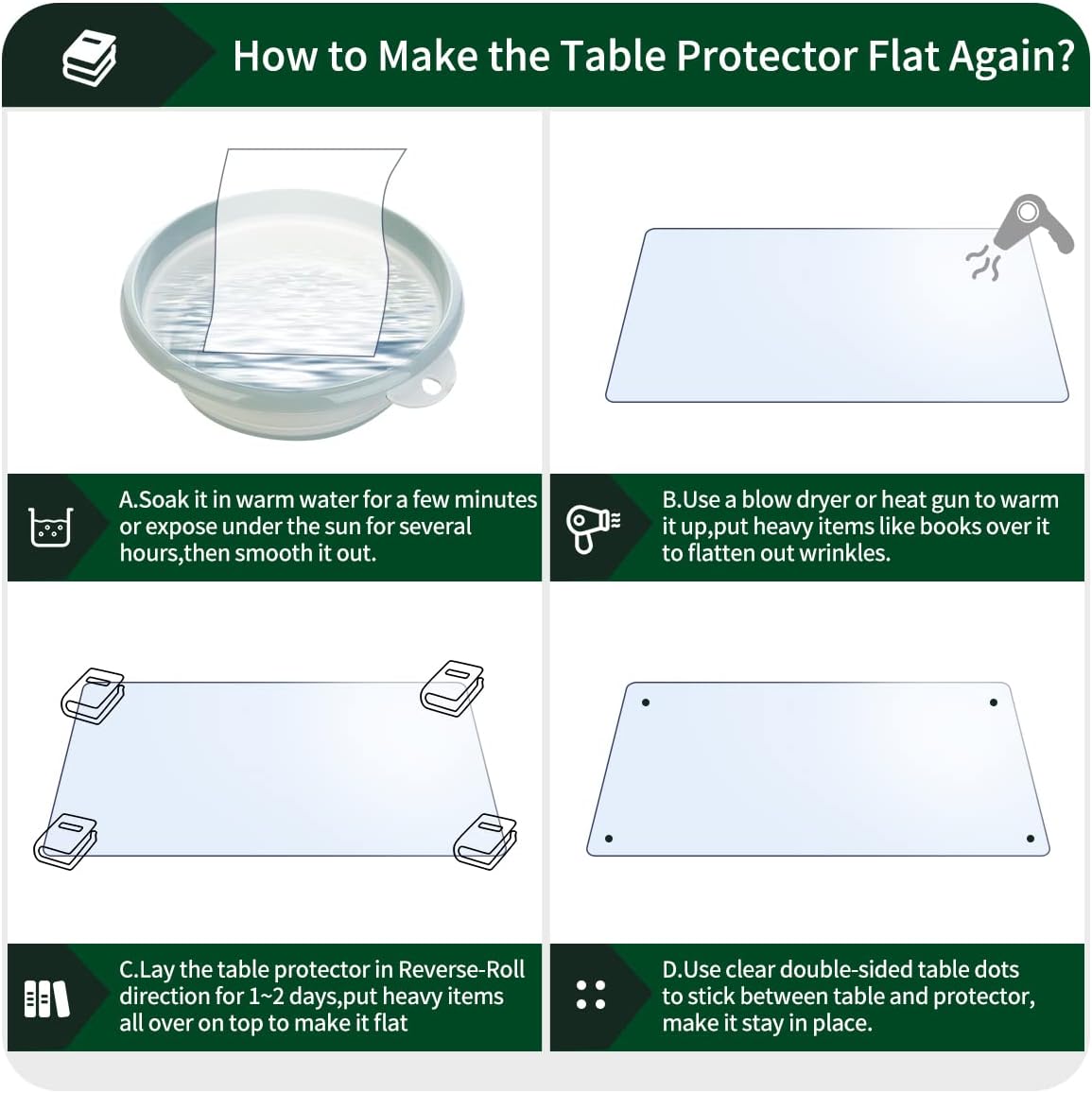 Upgraded 12x24 Inch Clear Plastic Dining Table Cover Protector PVC Vinyl Heat Resistant Tablecloth for Wood Furniture Coffee Bed Sofa Side Corner Table Top Protection Waterproof Non-Slip Desk Pad Mat - Image 7