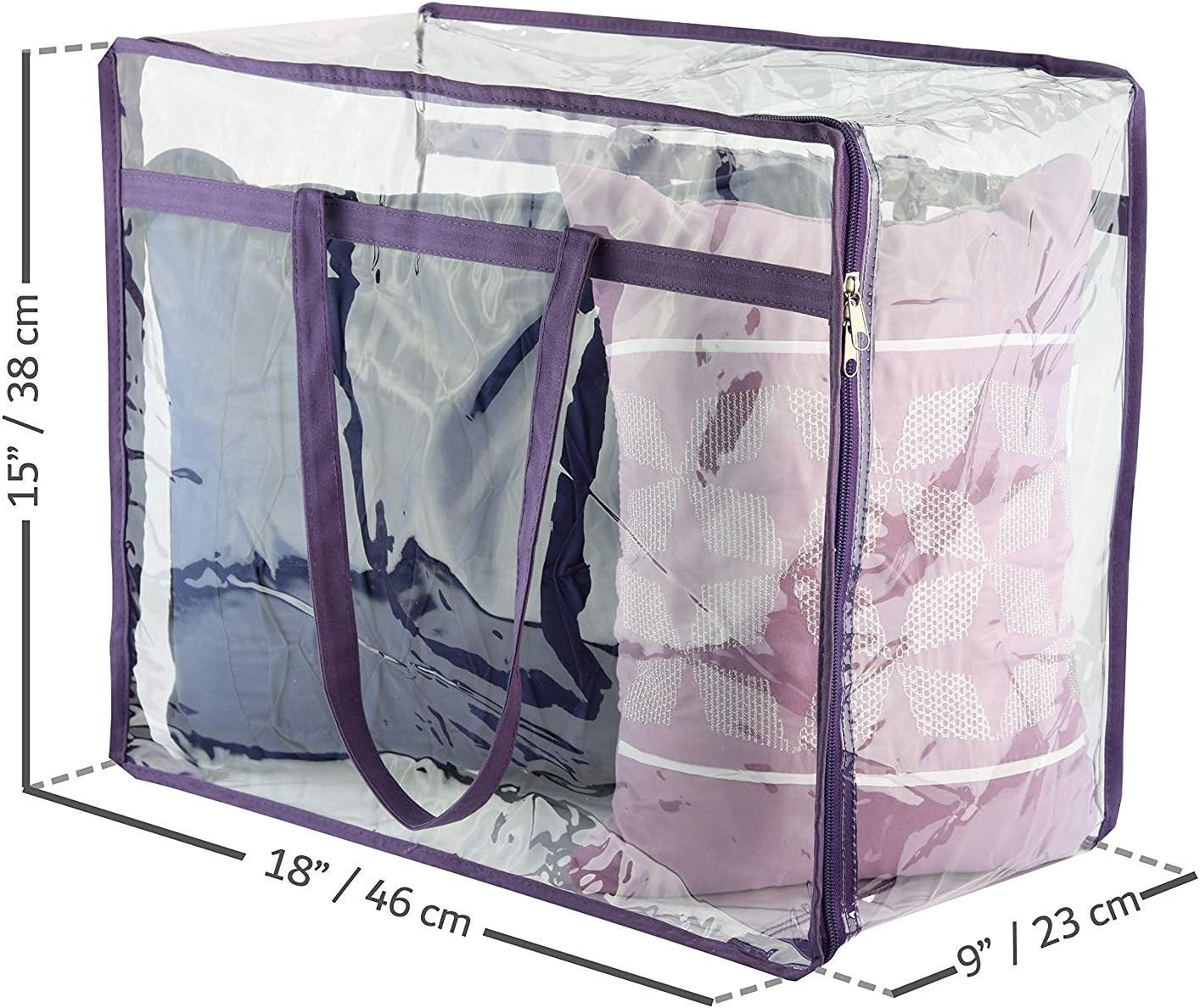 Clear Vinyl Zippered Storage Bags (3-Pack) 40L Sturdy Storage Bags for Sweaters, Blankets, Comforters, Bedding Sets and Much More! (Purple, 18x15x9) - Image 3