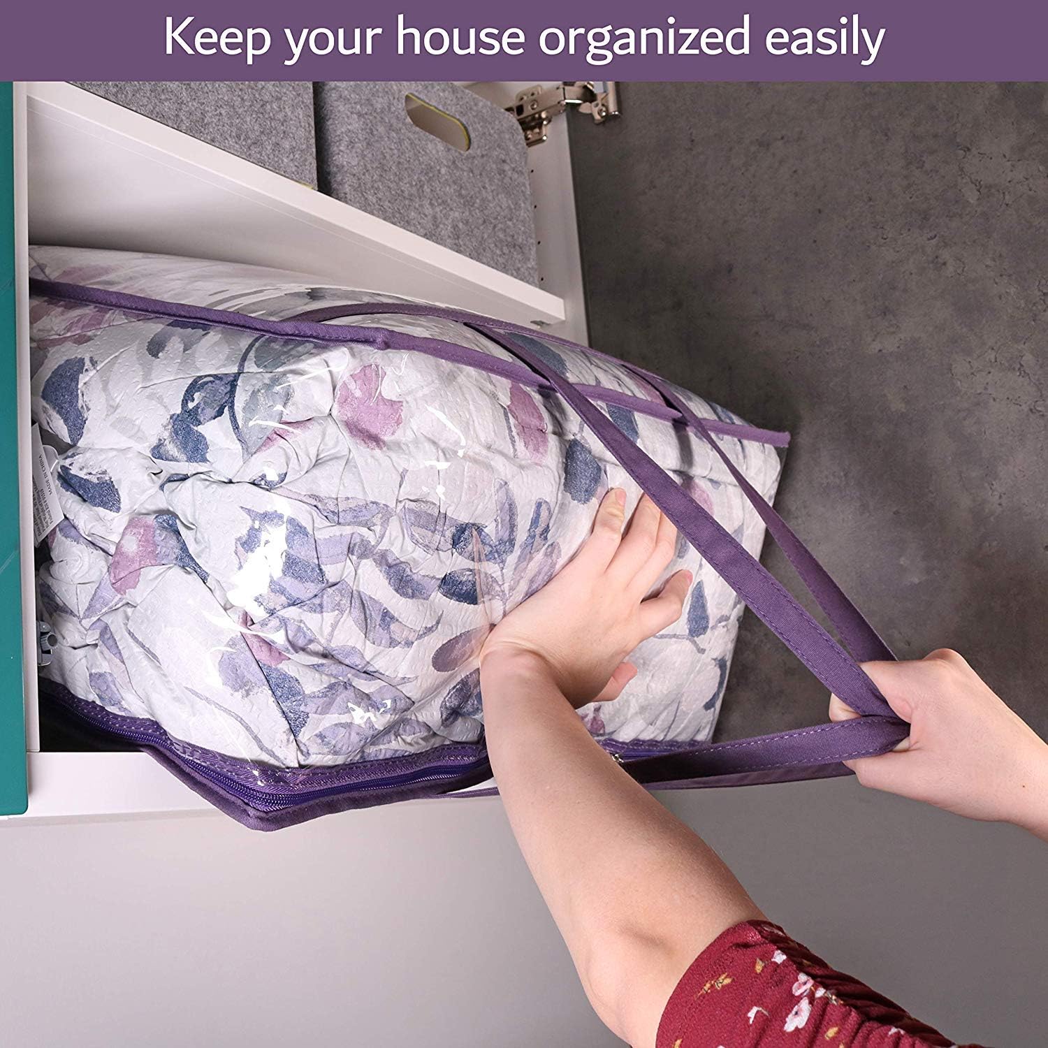 Clear Vinyl Zippered Storage Bags (3-Pack) 40L Sturdy Storage Bags for Sweaters, Blankets, Comforters, Bedding Sets and Much More! (Purple, 18x15x9) - Image 5