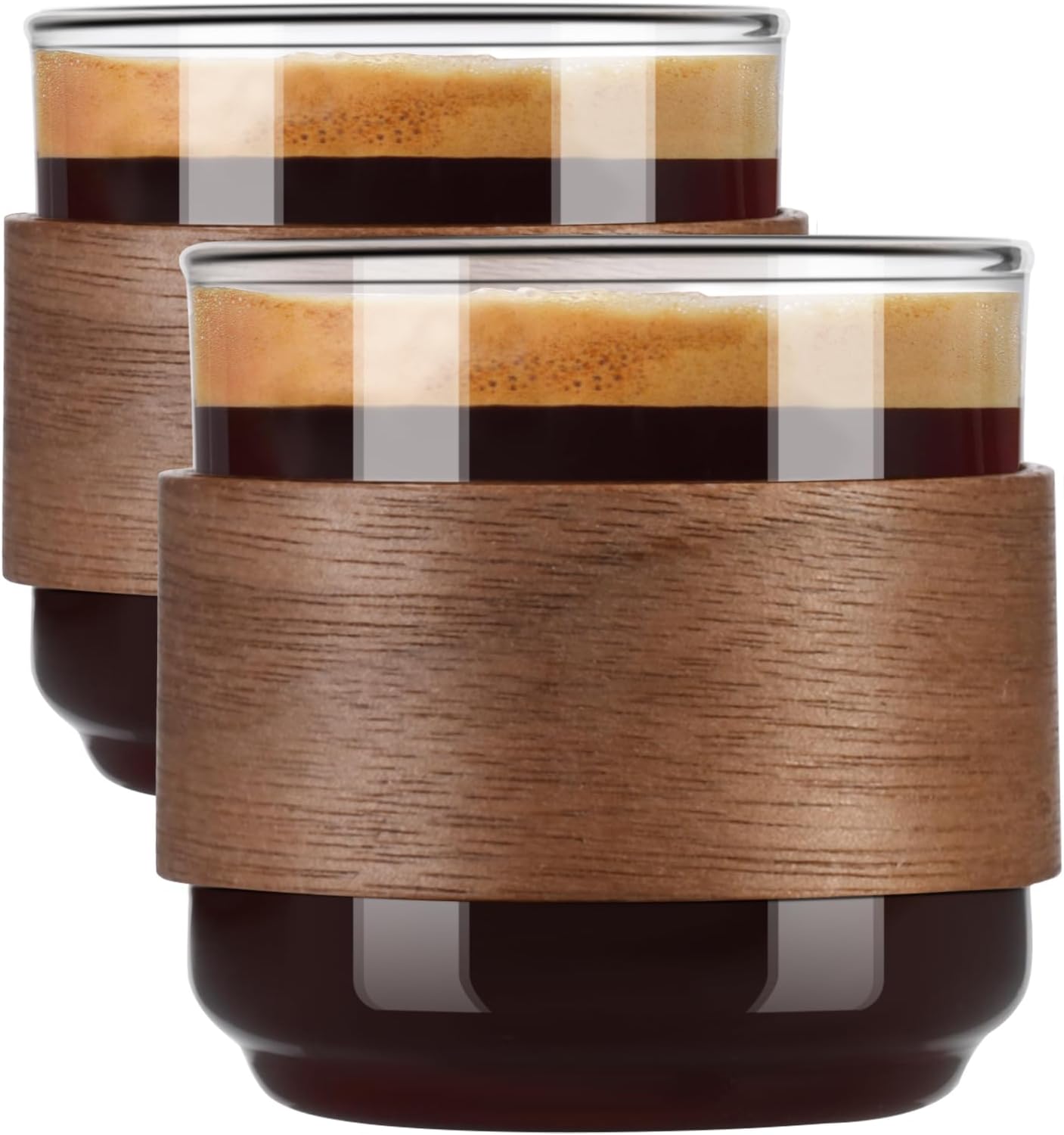 Espresso Cups Set of 2 with Wooden Ring, 5 OZ High Borosilicate Espresso Shot Glass, Clear Small Expresso Shots Cup, Espresso Accessories - Image 1
