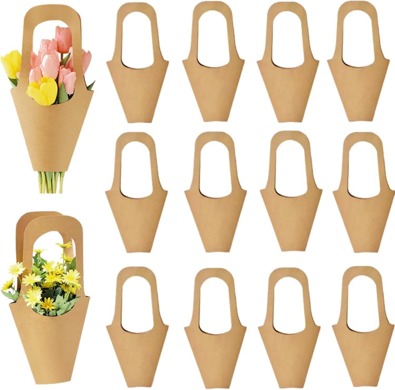 30 Pcs Kraft Paper Flower Wrapping Paper Gift Bags with Handle - Bouquet Gift Bags for Thanksgiving, Birthday, Wedding & Party Favors - Image 1