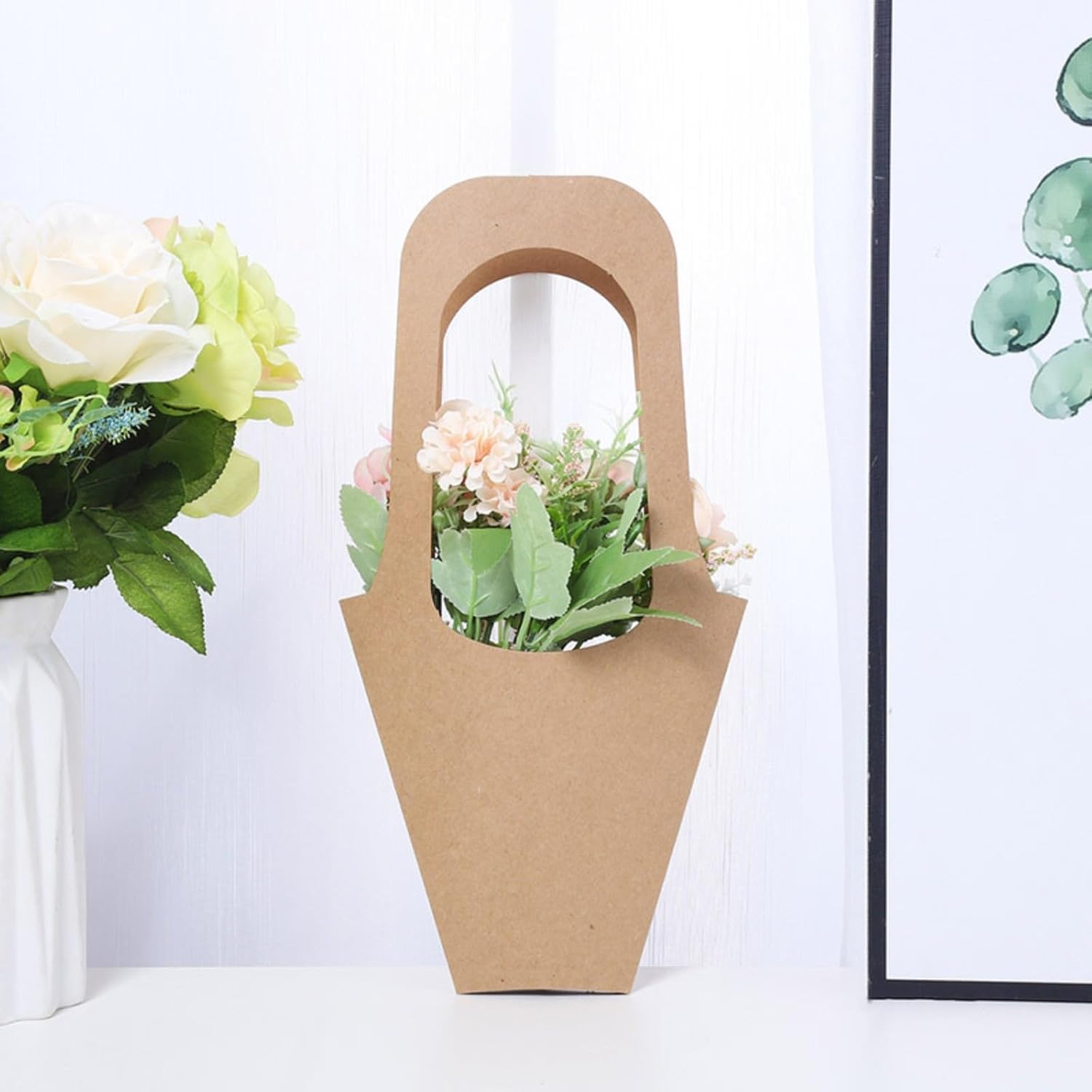 30 Pcs Kraft Paper Flower Wrapping Paper Gift Bags with Handle - Bouquet Gift Bags for Thanksgiving, Birthday, Wedding & Party Favors - Image 3