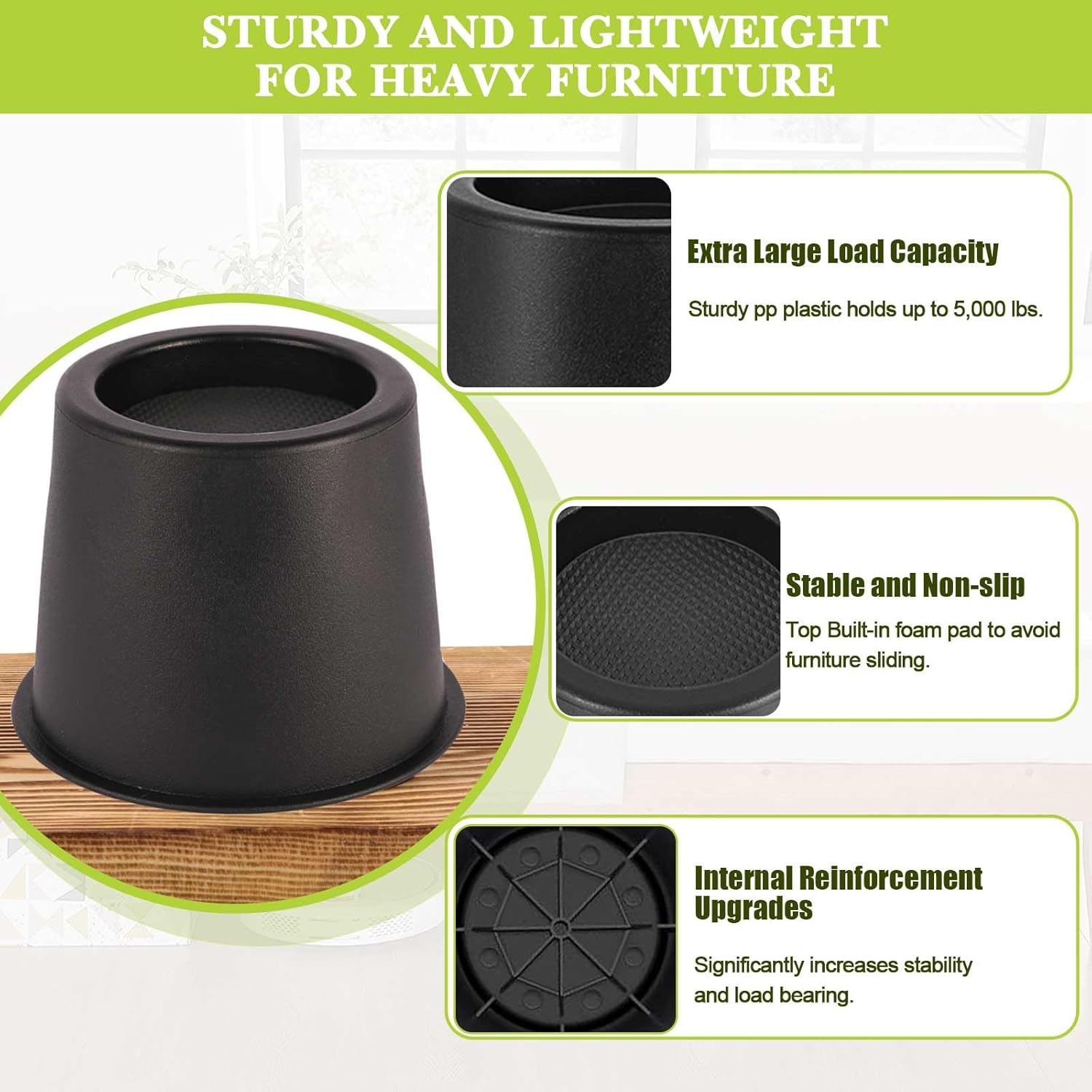 4 Pack Furniture Risers 4 Inch, Bed Risers Heavy Duty for Table Desk Couch Chair Sofa Cabinet Bed Frame Dorm, Round Table Leg Risers Lift Height 3.4