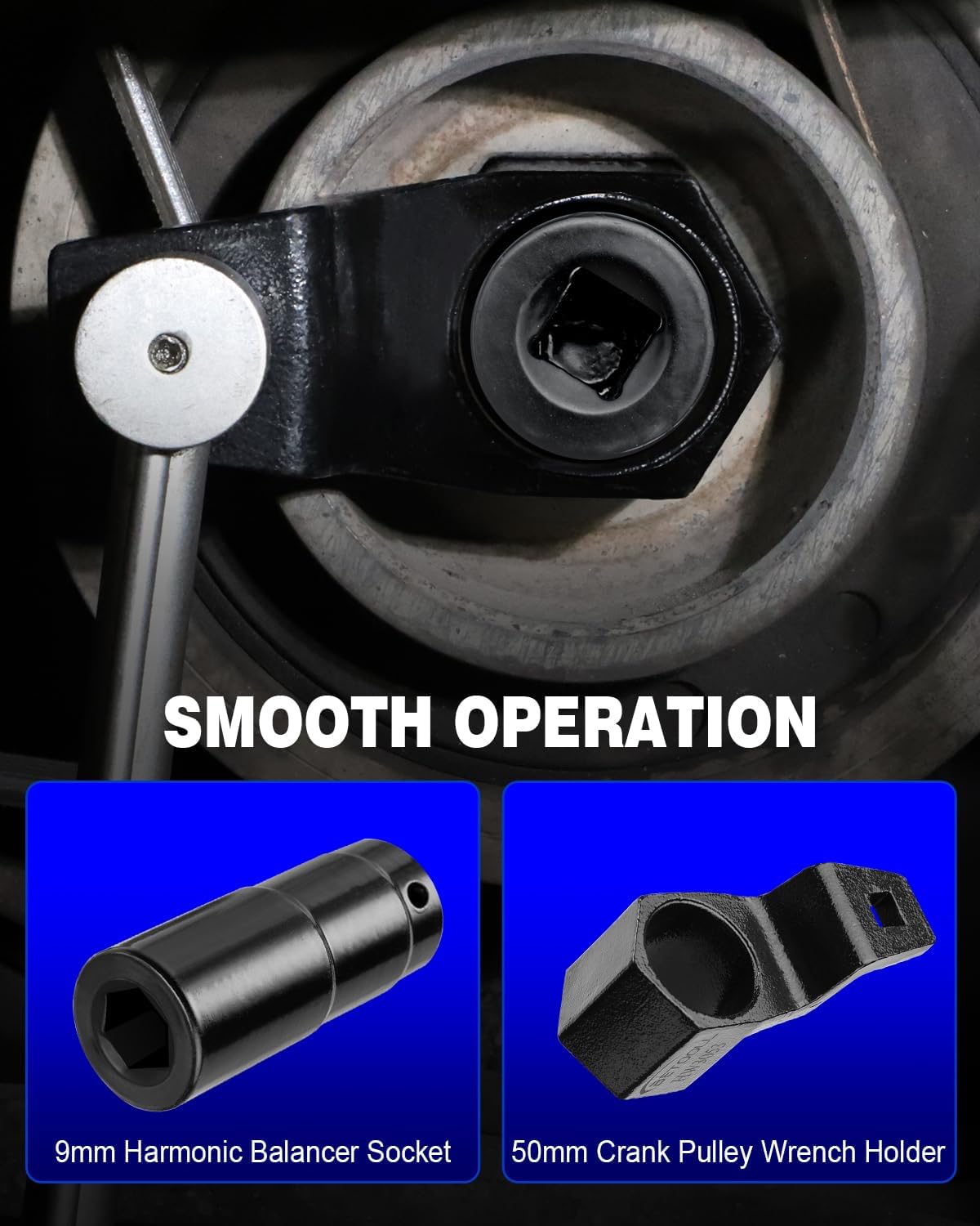 19 mm Harmonic Balancer Socket & 50mm Crankshaft Crank Pulley Wrench Holder Tool Removal Holding Spanner kit Compatible with Honda and Acura Engines - Image 2