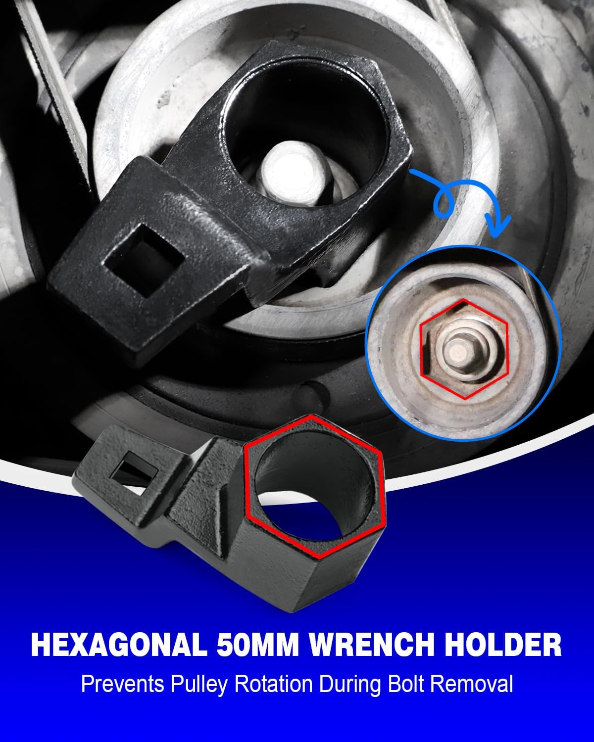 19 mm Harmonic Balancer Socket & 50mm Crankshaft Crank Pulley Wrench Holder Tool Removal Holding Spanner kit Compatible with Honda and Acura Engines - Image 5