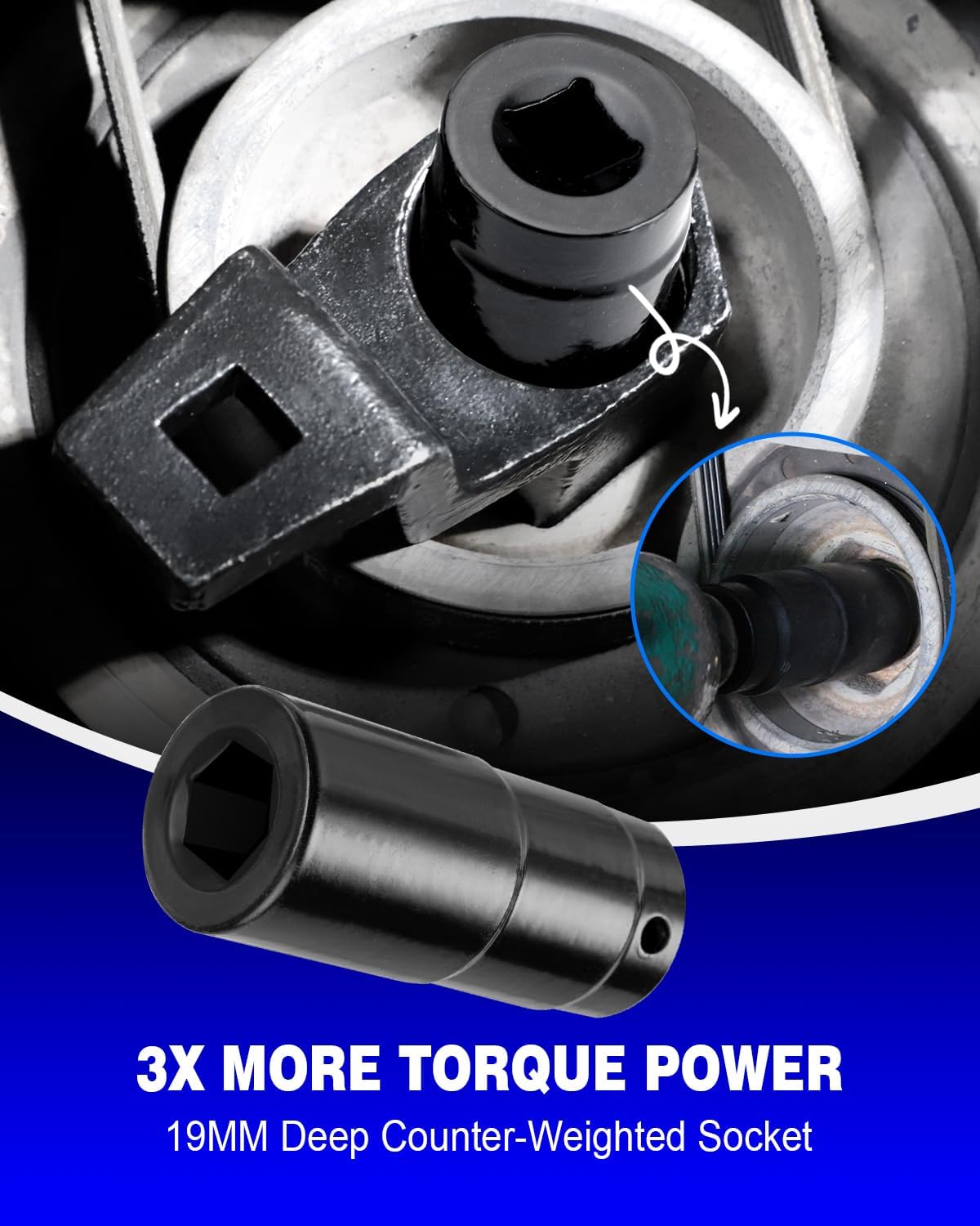 19 mm Harmonic Balancer Socket & 50mm Crankshaft Crank Pulley Wrench Holder Tool Removal Holding Spanner kit Compatible with Honda and Acura Engines - Image 6