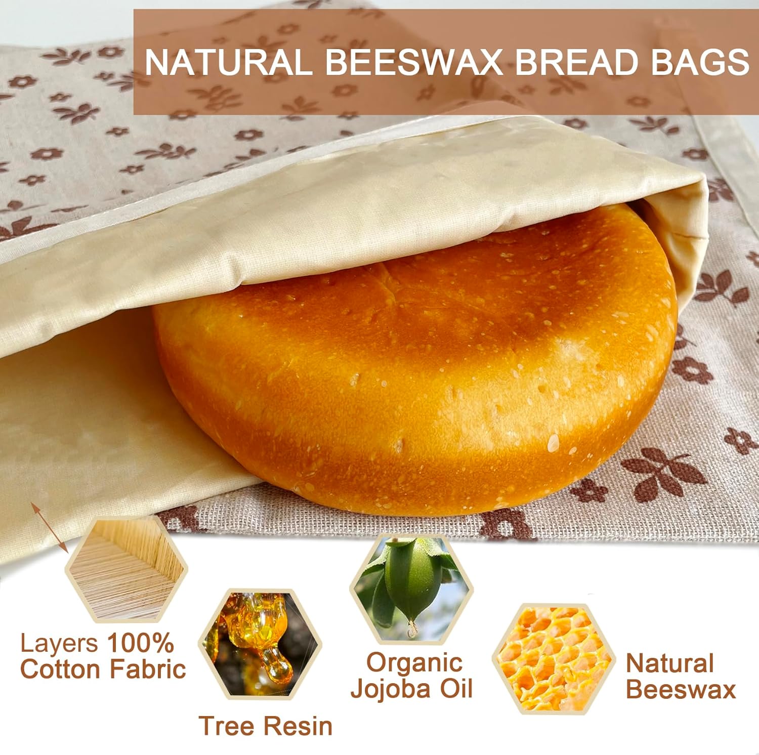 2 Pack Beeswax Bread Bags for Sourdough,Reusable Cotton Beeswax Bag for Homemade Bread,Freezer-Friendly & Freshness Preservation Storage to Keep Fresh - Image 2