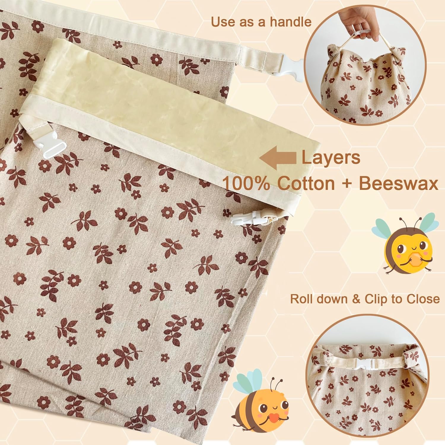 2 Pack Beeswax Bread Bags for Sourdough,Reusable Cotton Beeswax Bag for Homemade Bread,Freezer-Friendly & Freshness Preservation Storage to Keep Fresh - Image 4