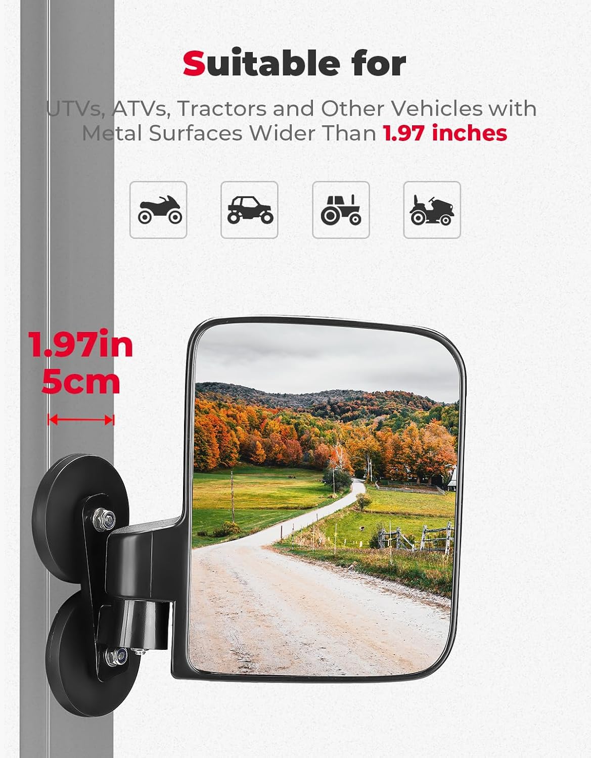 Tractor Magnetic Side Mirrors, 114 Lbs Magnet Rear View Mirror for Tractors, Forklifts, Lawn Movers, Golf Cart, Small Dozers, Lift Trucks, Compatible with John Deere, Kubota, Toyota, CASE - Image 3