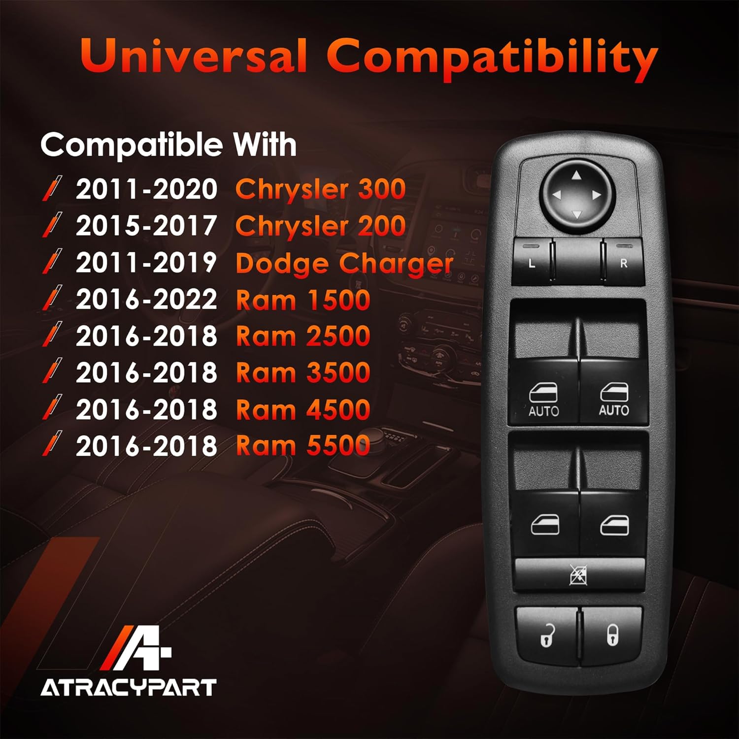 Master Power Window Switch Driver Side Front Left Door Control Button,Fits 2016–2022 Ram 1500 2500 3500,2011–2019 Dodge Charger,2011-2020 Chrysler 200 300, | Replaces 68139805AB,68139805AA,56046823AE - Image 2