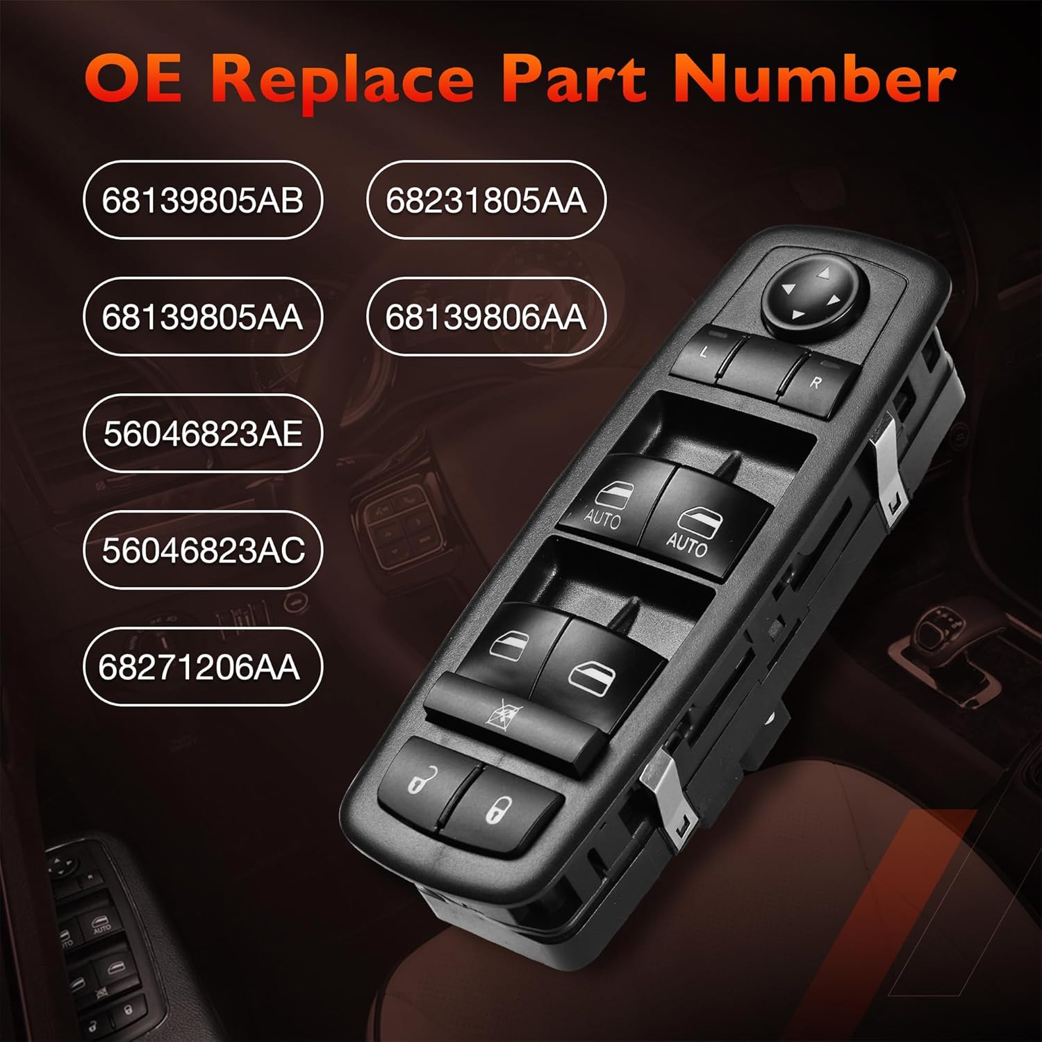 Master Power Window Switch Driver Side Front Left Door Control Button,Fits 2016–2022 Ram 1500 2500 3500,2011–2019 Dodge Charger,2011-2020 Chrysler 200 300, | Replaces 68139805AB,68139805AA,56046823AE - Image 3