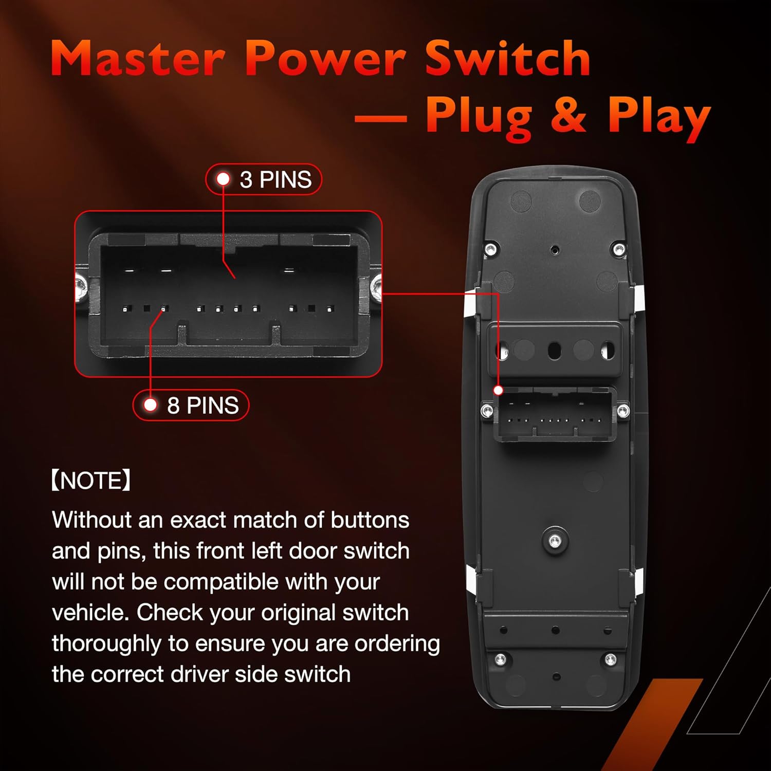 Master Power Window Switch Driver Side Front Left Door Control Button,Fits 2016–2022 Ram 1500 2500 3500,2011–2019 Dodge Charger,2011-2020 Chrysler 200 300, | Replaces 68139805AB,68139805AA,56046823AE - Image 4