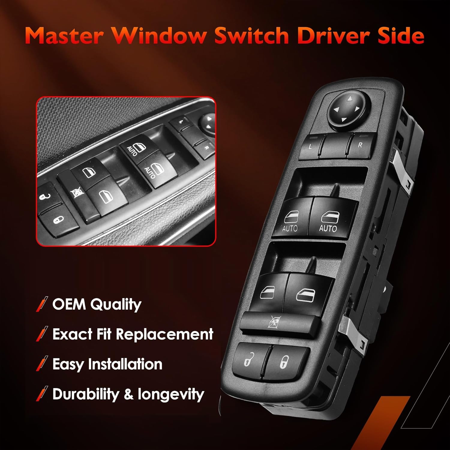 Master Power Window Switch Driver Side Front Left Door Control Button,Fits 2016–2022 Ram 1500 2500 3500,2011–2019 Dodge Charger,2011-2020 Chrysler 200 300, | Replaces 68139805AB,68139805AA,56046823AE - Image 5