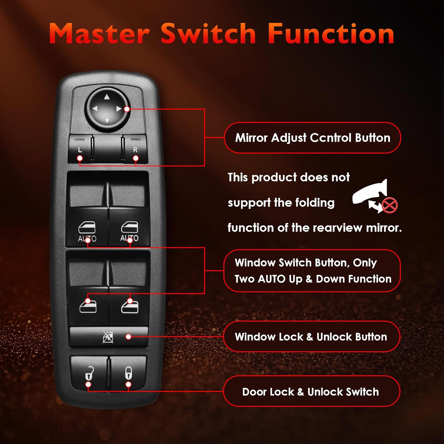 Master Power Window Switch Driver Side Front Left Door Control Button,Fits 2016–2022 Ram 1500 2500 3500,2011–2019 Dodge Charger,2011-2020 Chrysler 200 300, | Replaces 68139805AB,68139805AA,56046823AE - Image 6