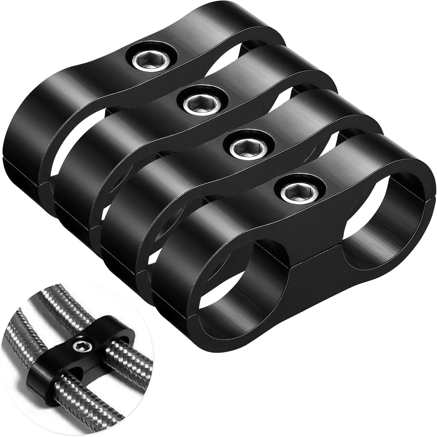 -12AN Hose Separator Clamp - Fuel line Mounting Clamps, 4Pcs/Pack Black Aluminum Hose Fitting Adapter, Great for 3/4 Fuel Line Hose, Brake Line, Oil Hose, Water Pipe and Gas Line - Image 1