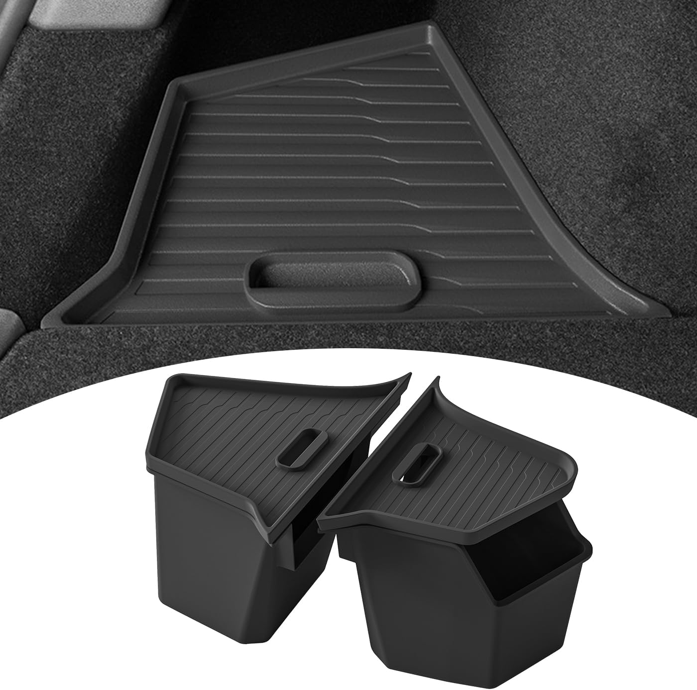 New 2025 2026 Model Y Juniper Rear Trunk Storage Bins with Lids 2PCS Refresh Model Y Rear Trunk Storage Box TPE Waterproof Trunk Organizer for Model Y Juniper Interior Accessories - Image 1